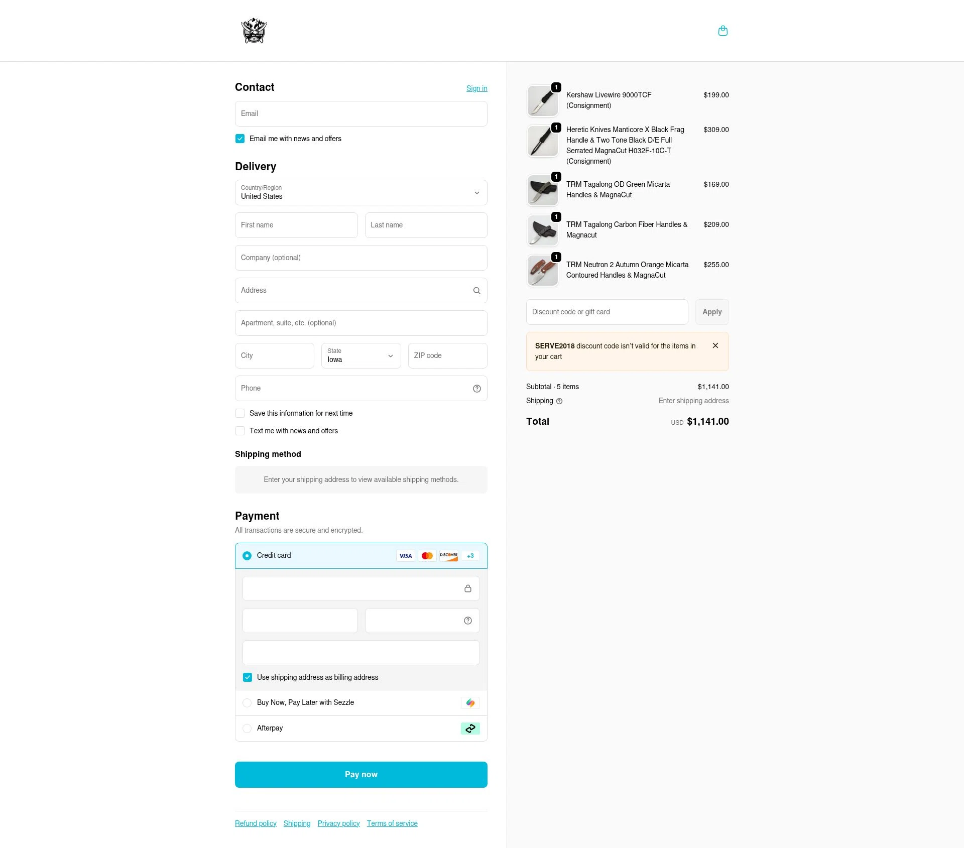 NC Blade checkout page showing NC Blade discount code box | Screenshot taken by SimplyCodes community member on Feb 17, 2026