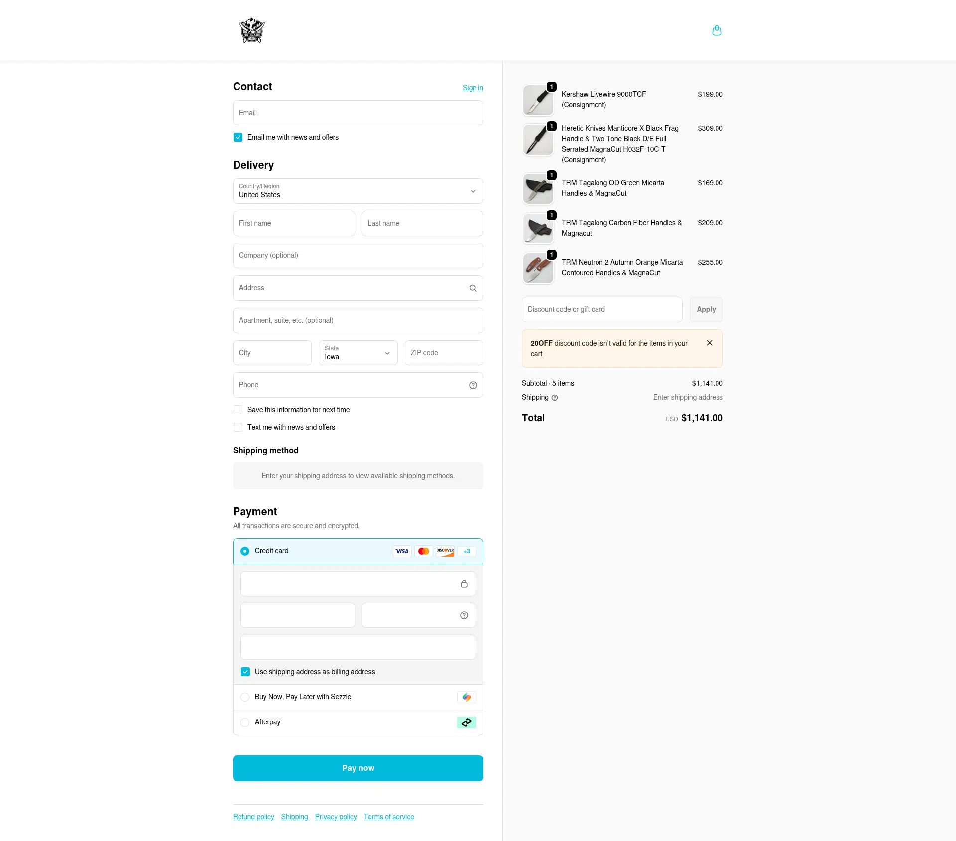 NC Blade checkout page showing NC Blade discount code box | Screenshot taken by SimplyCodes community member on Feb 17, 2026