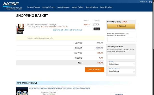 NCSF checkout page showing NCSF promo code box | Screenshot taken by SimplyCodes community member on Aug 26, 2025
