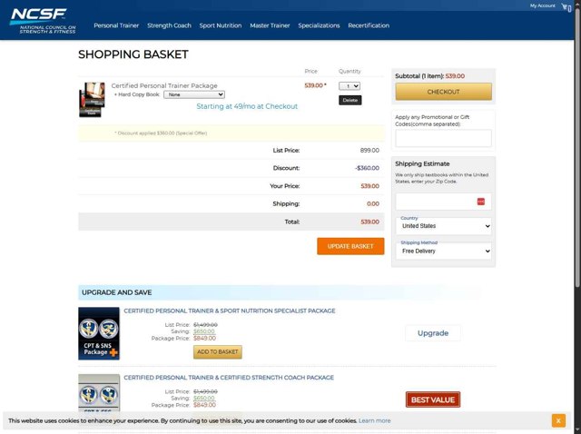 NCSF checkout page showing NCSF promo code box | Screenshot taken by SimplyCodes community member on Aug 11, 2025