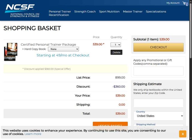 NCSF checkout page showing NCSF promo code box | Screenshot taken by SimplyCodes community member on Aug 4, 2025