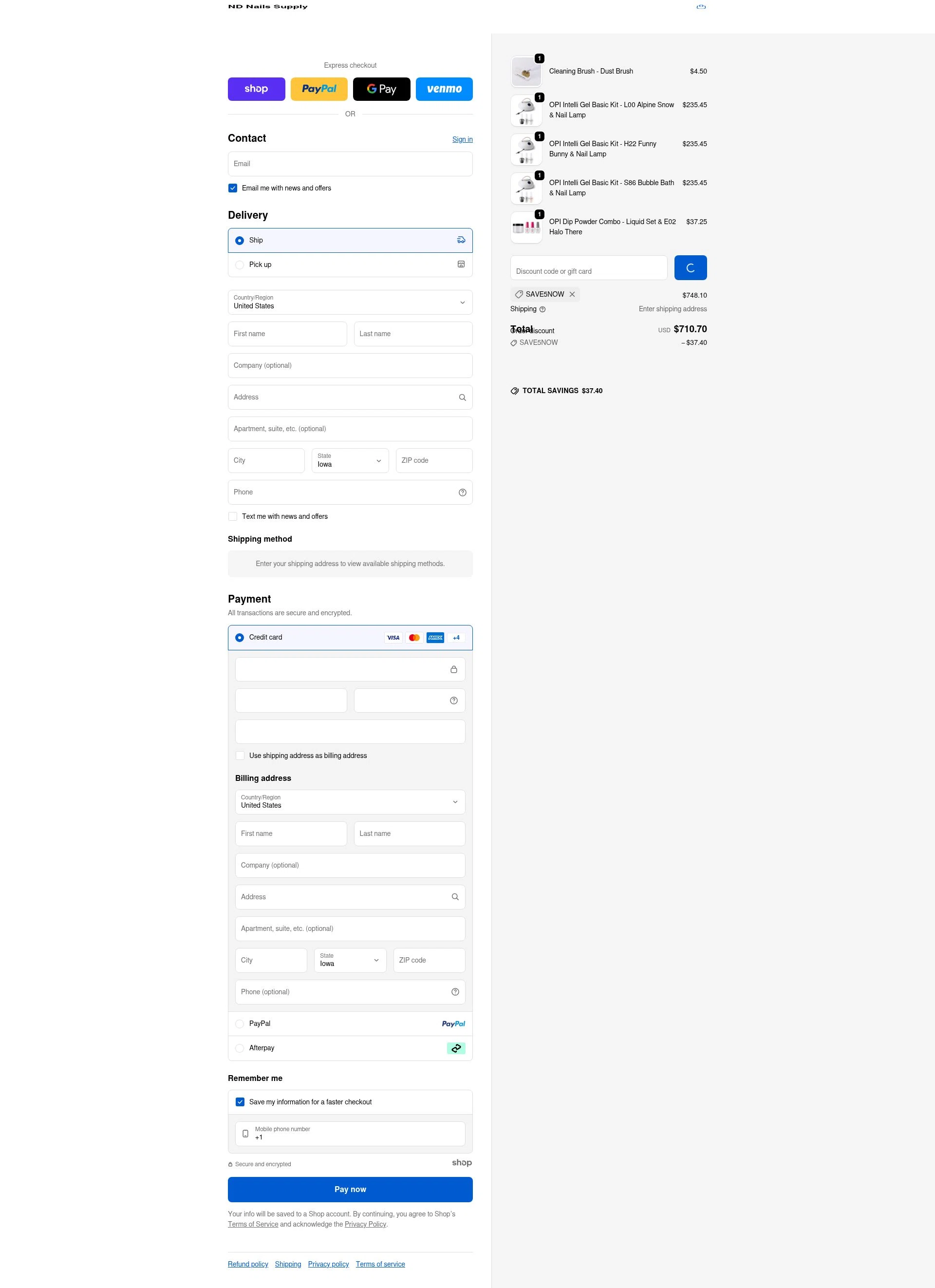 ND Nails Supply checkout page showing ND Nails Supply discount code box | Screenshot taken by SimplyCodes community member on Jan 21, 2026