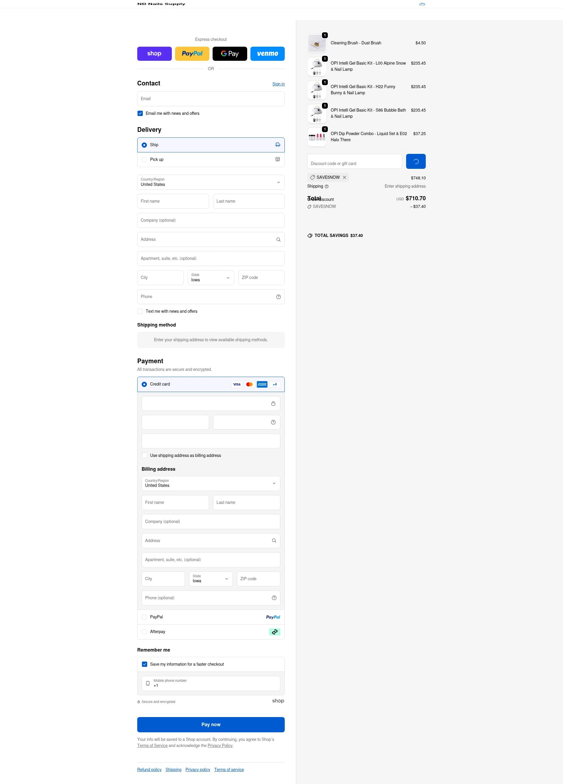 ND Nails Supply checkout page showing ND Nails Supply discount code box | Screenshot taken by SimplyCodes community member on Jan 26, 2026