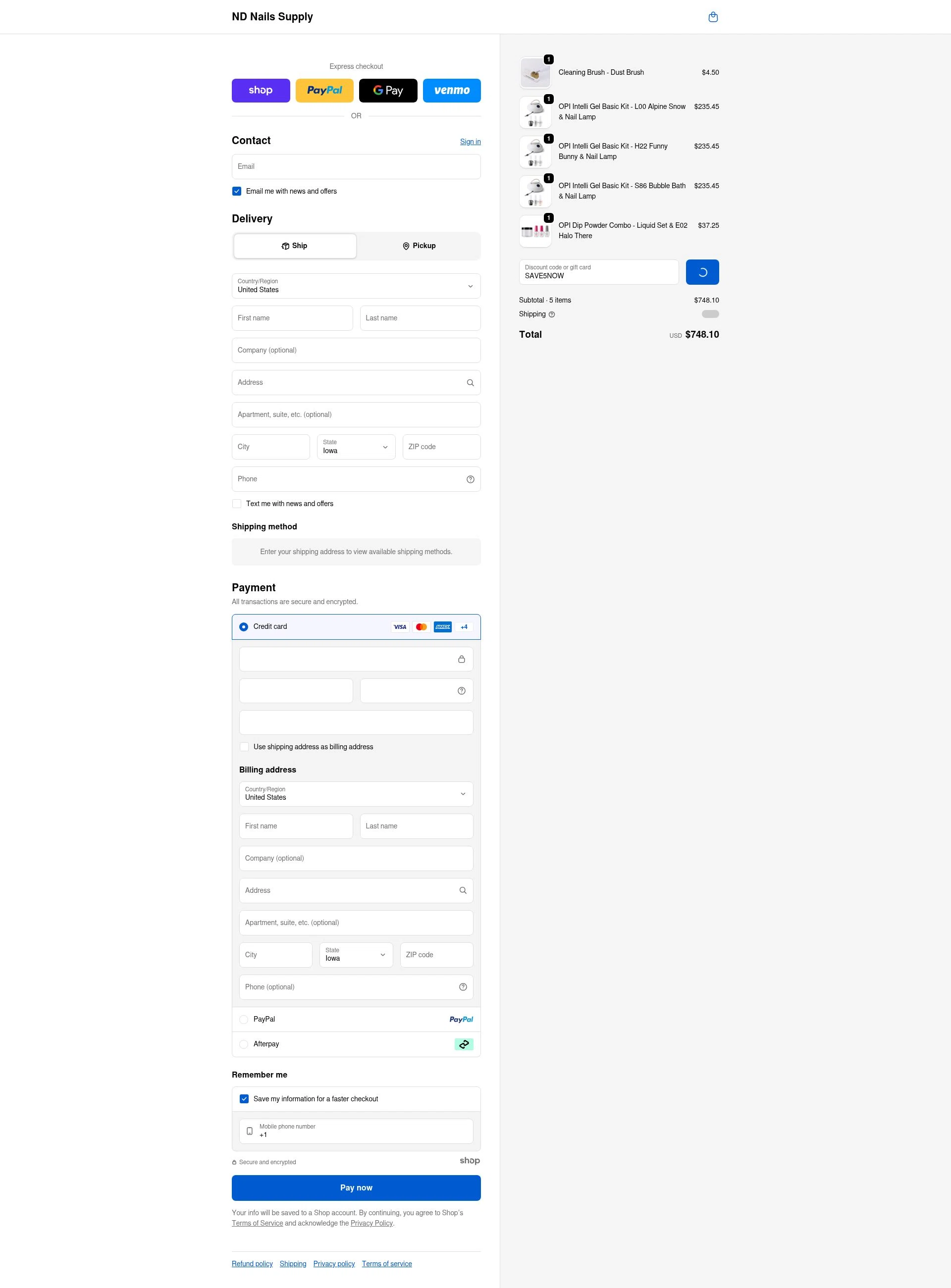 ND Nails Supply checkout page showing ND Nails Supply discount code box | Screenshot taken by SimplyCodes community member on Jan 16, 2026