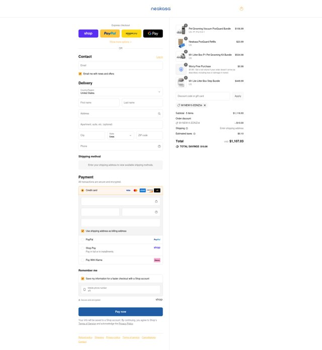 Neakasa checkout page showing Neakasa discount code box | Screenshot taken by SimplyCodes community member on Sep 7, 2025