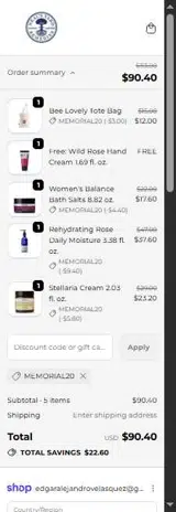 MEMORIAL20 coupon verification screenshot