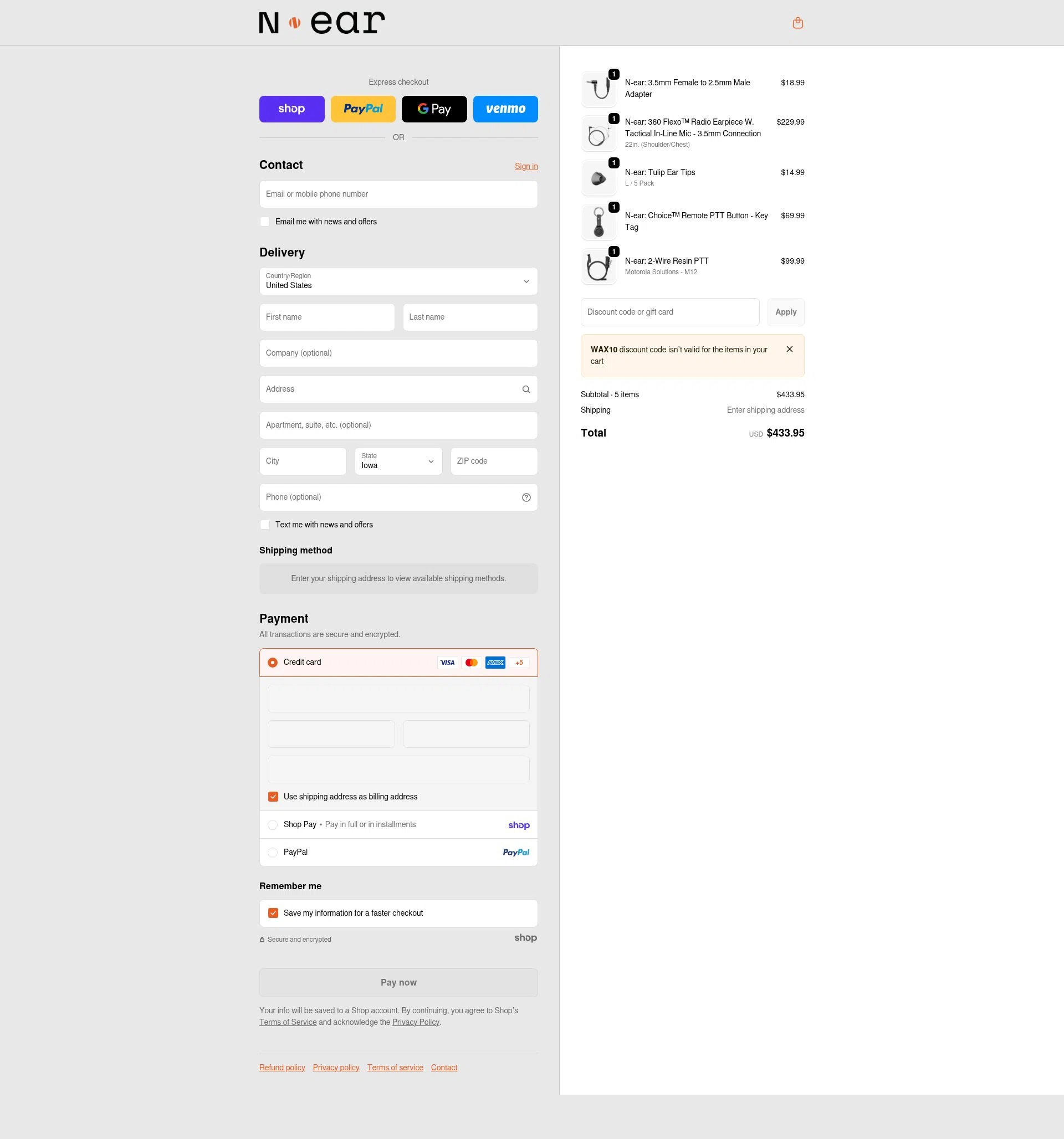 N-ear checkout page showing N-ear promo code box | Screenshot taken by SimplyCodes community member on Jan 26, 2026