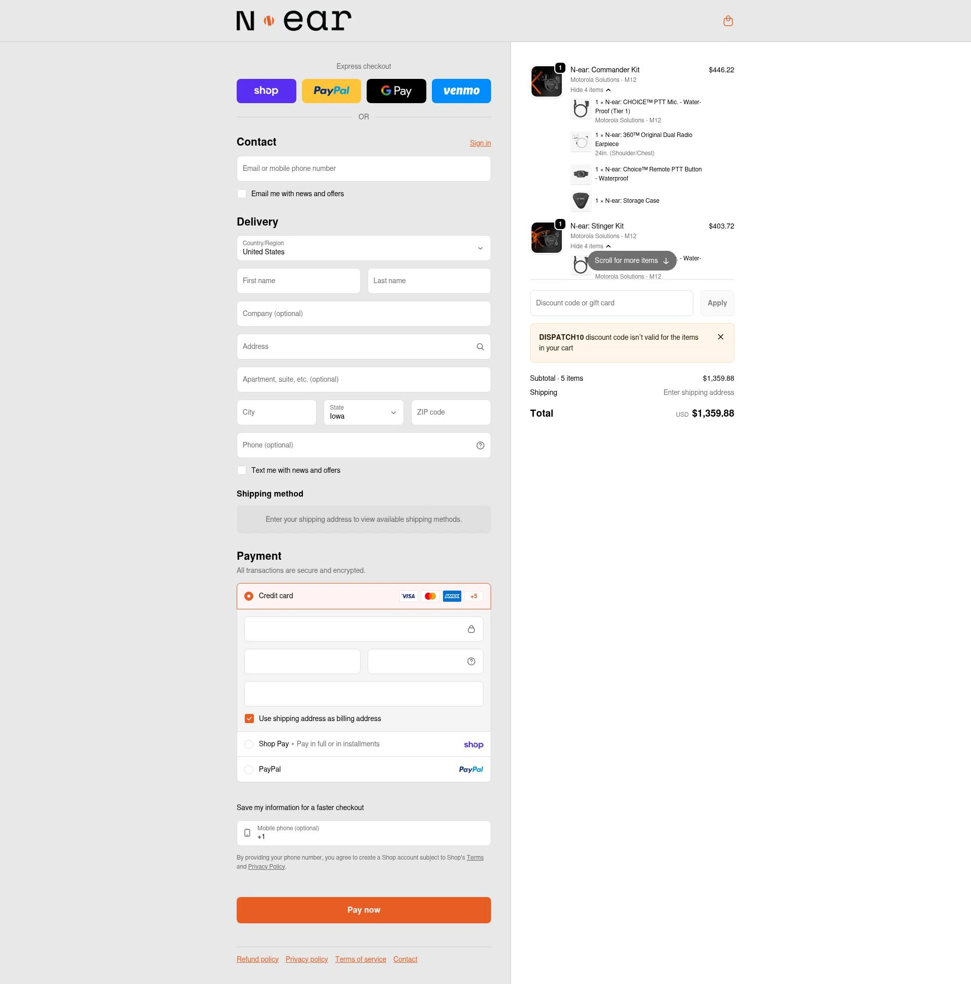 N-ear checkout page showing N-ear promo code box | Screenshot taken by SimplyCodes community member on Feb 10, 2026