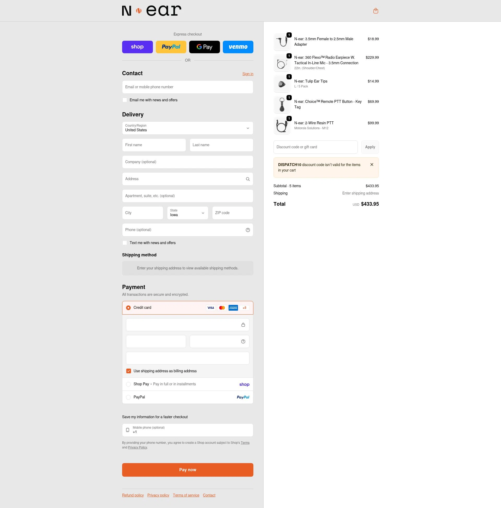 N-ear checkout page showing N-ear promo code box | Screenshot taken by SimplyCodes community member on Feb 4, 2026