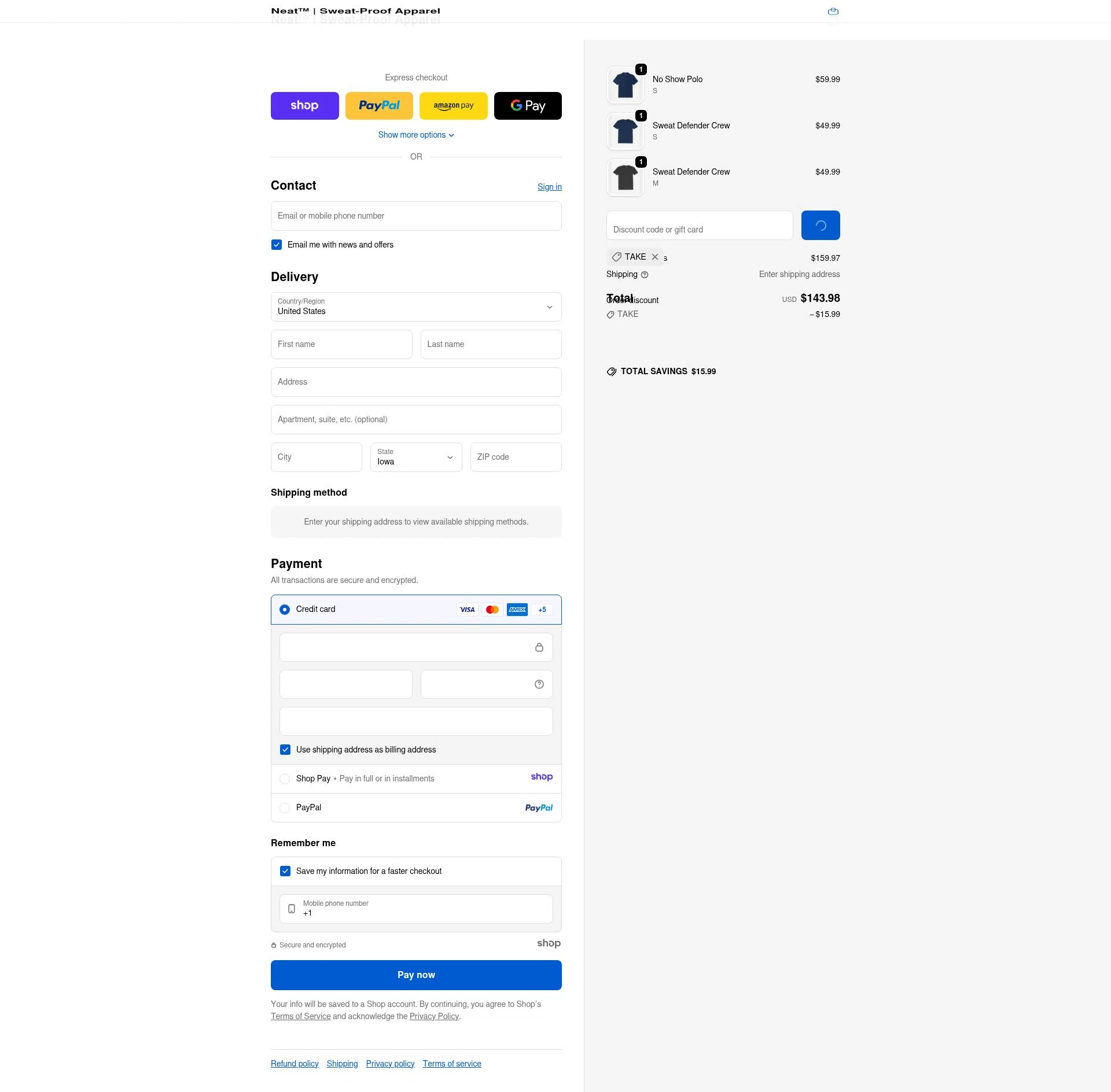 Neat Apparel checkout page showing Neat Apparel promo code box | Screenshot taken by SimplyCodes community member on Dec 31, 2025