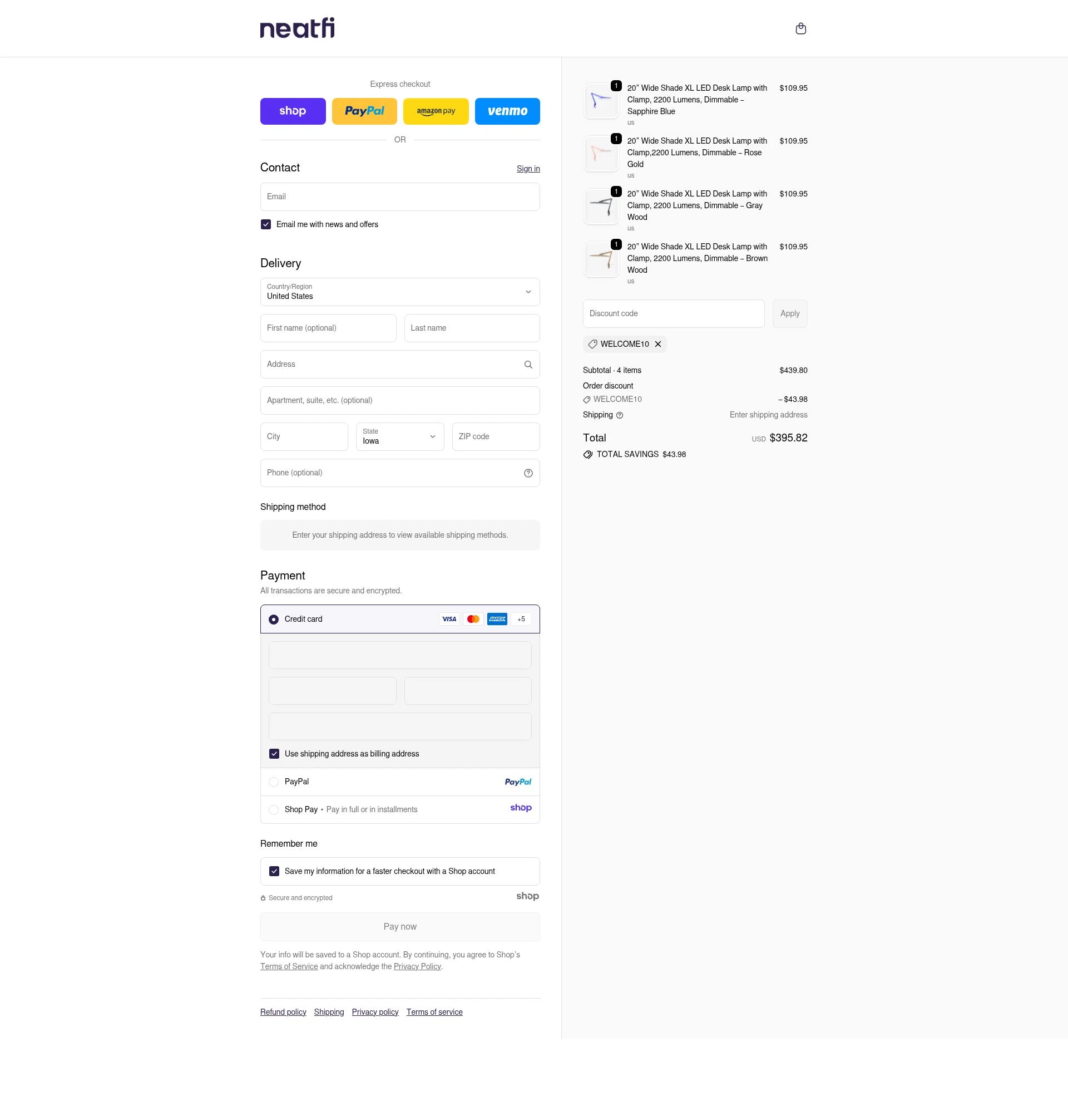 Neatfi checkout page showing Neatfi promo code box | Screenshot taken by SimplyCodes community member on Dec 4, 2025