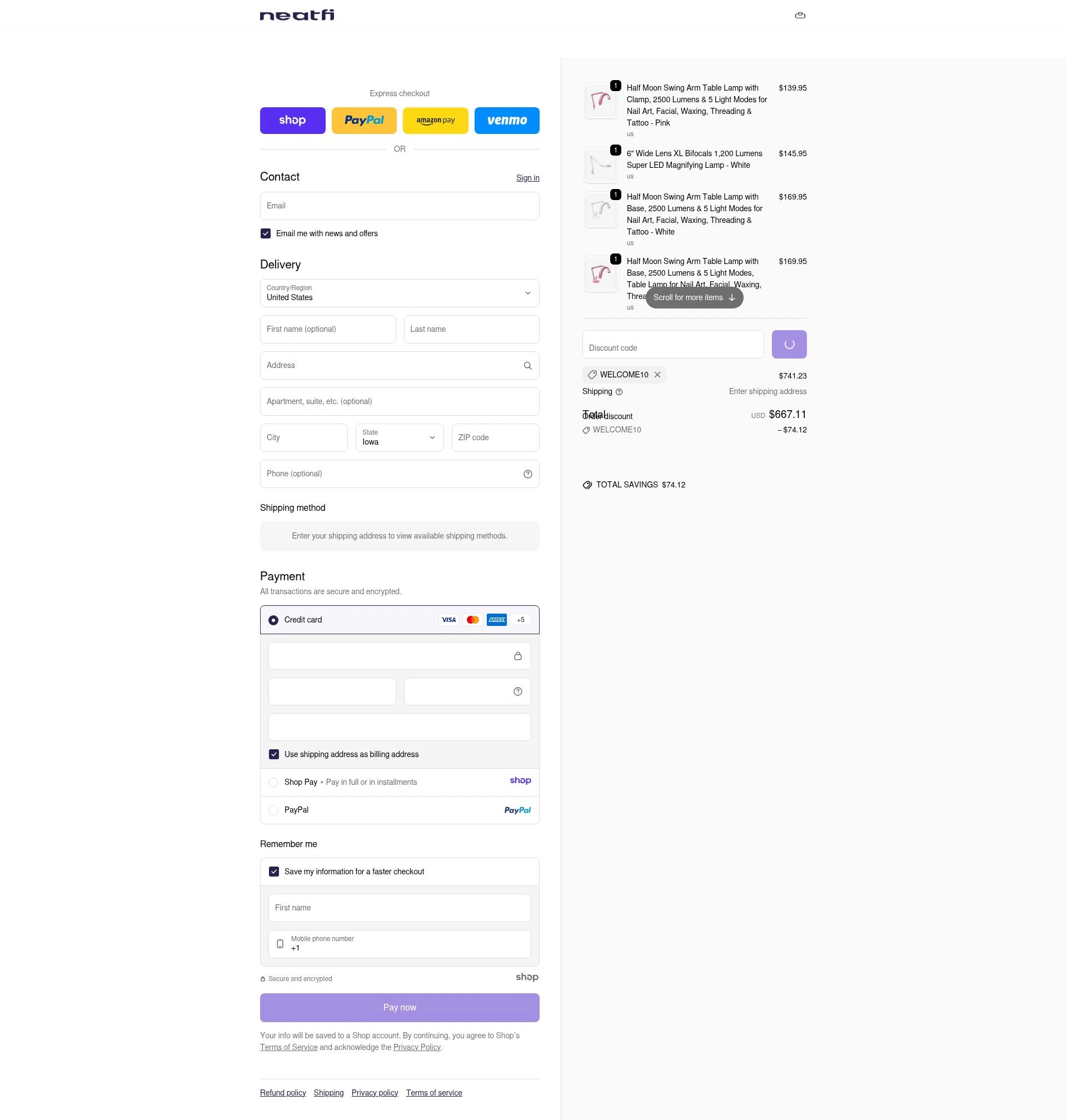 Neatfi checkout page showing Neatfi promo code box | Screenshot taken by SimplyCodes community member on Jan 6, 2026