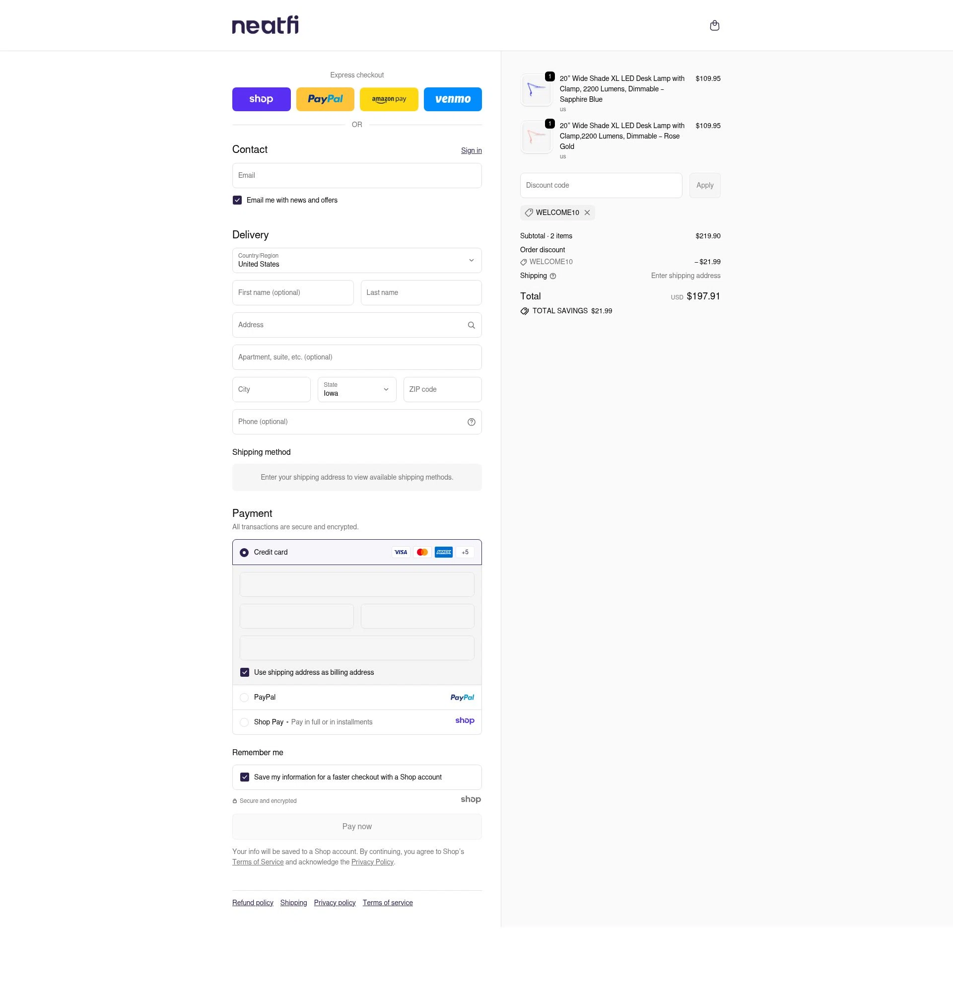 Neatfi checkout page showing Neatfi promo code box | Screenshot taken by SimplyCodes community member on Dec 9, 2025