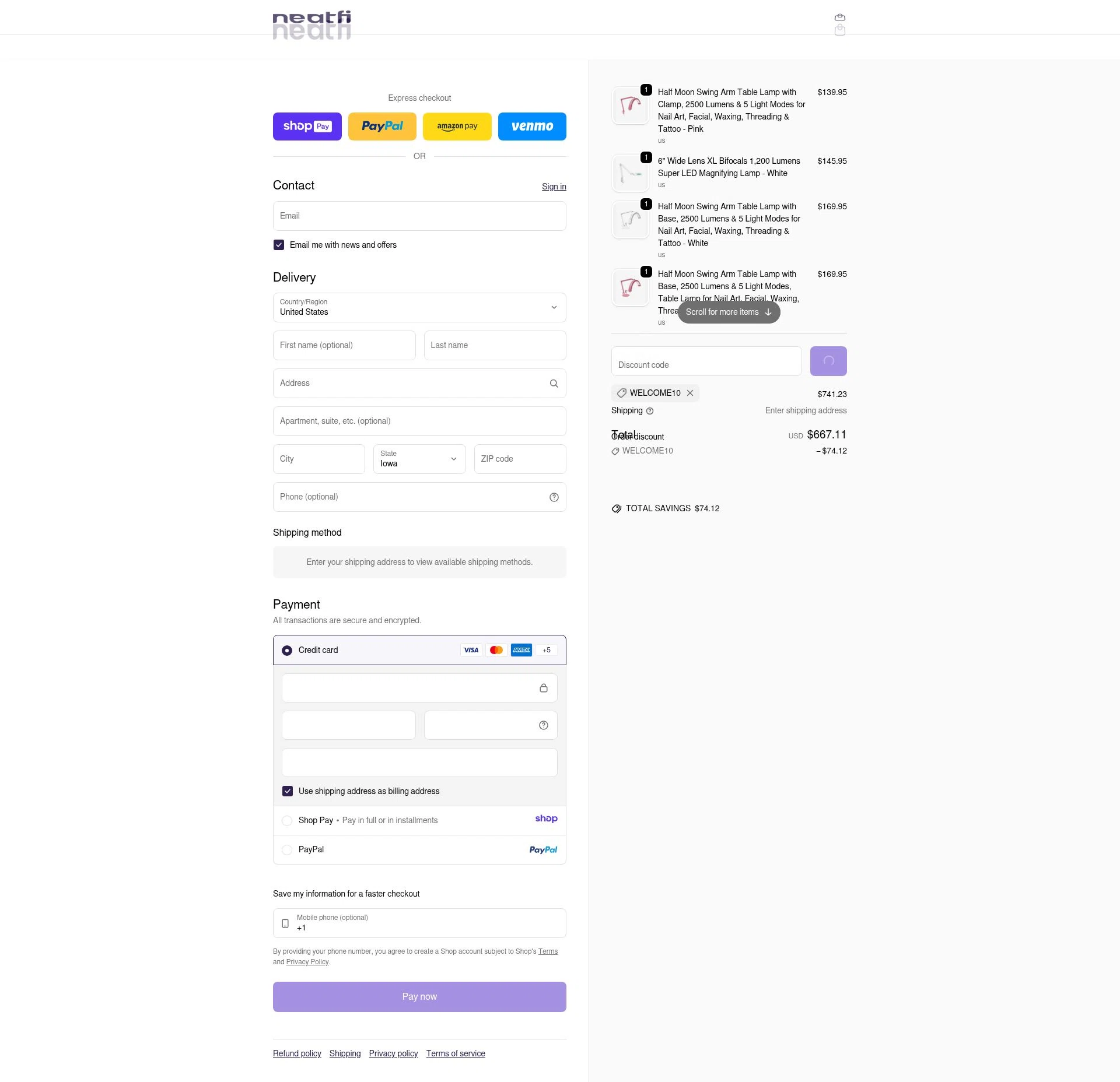 Neatfi checkout page showing Neatfi promo code box | Screenshot taken by SimplyCodes community member on Jan 11, 2026
