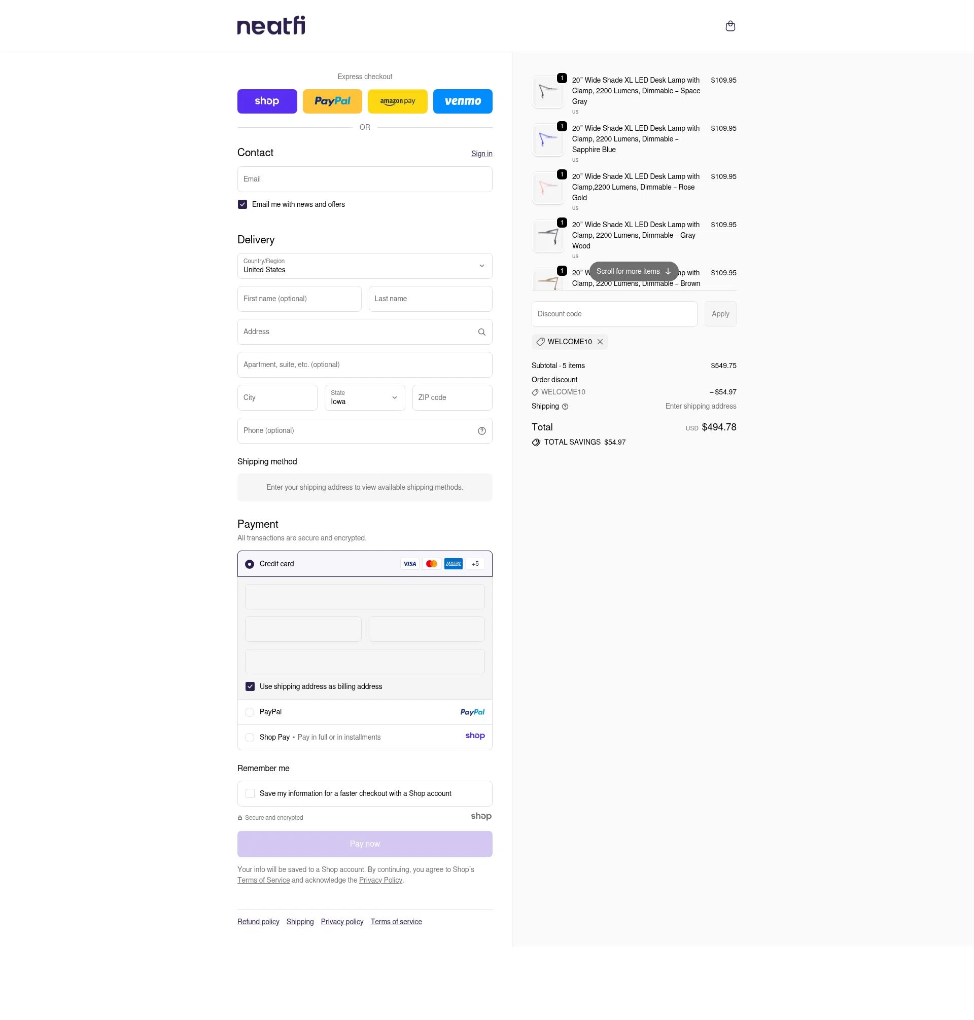 Neatfi checkout page showing Neatfi promo code box | Screenshot taken by SimplyCodes community member on Nov 28, 2025