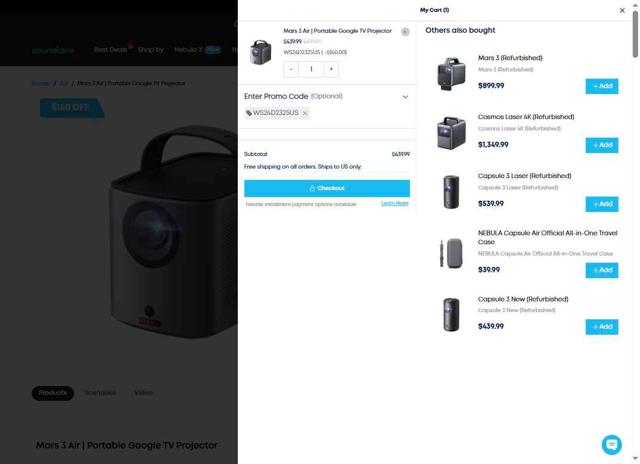 Nebula checkout page showing Nebula discount code box | Screenshot taken by SimplyCodes community member on Sep 8, 2025
