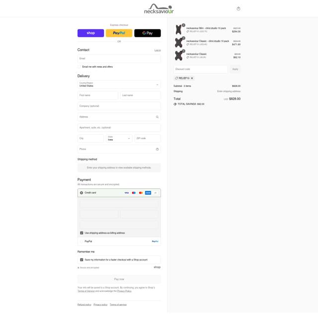 necksaviour checkout page showing necksaviour discount code box | Screenshot taken by SimplyCodes community member on Sep 6, 2025