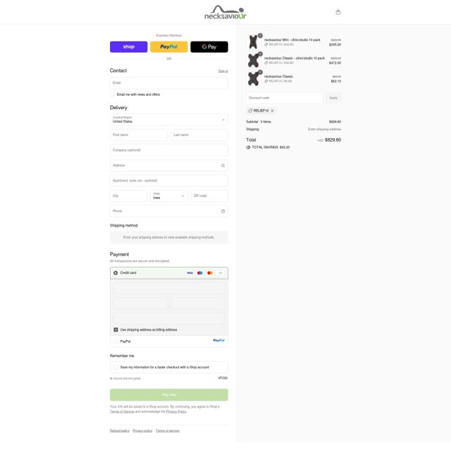 necksaviour checkout page showing necksaviour discount code box | Screenshot taken by SimplyCodes community member on Sep 10, 2025