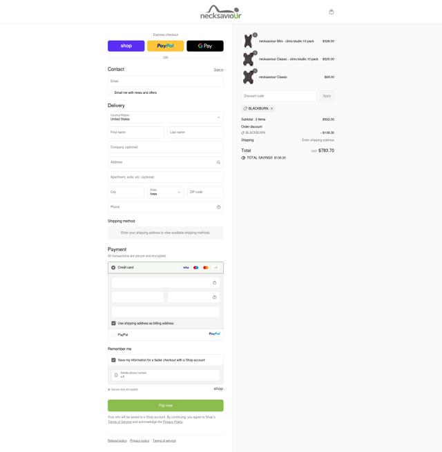 necksaviour checkout page showing necksaviour discount code box | Screenshot taken by SimplyCodes community member on Sep 10, 2025
