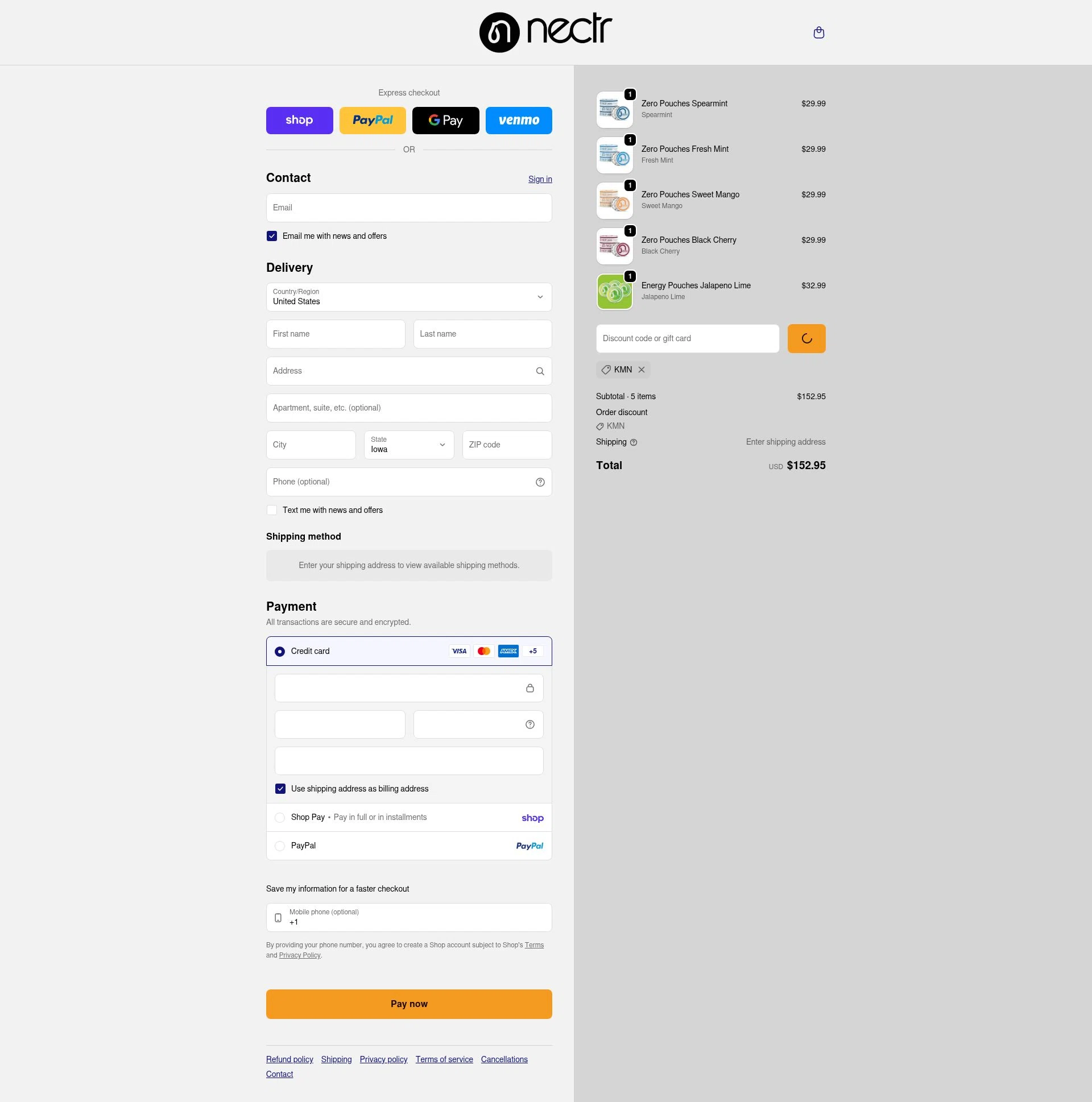Nectr.Energy checkout page showing Nectr.Energy promo code box | Screenshot taken by SimplyCodes community member on Feb 9, 2026