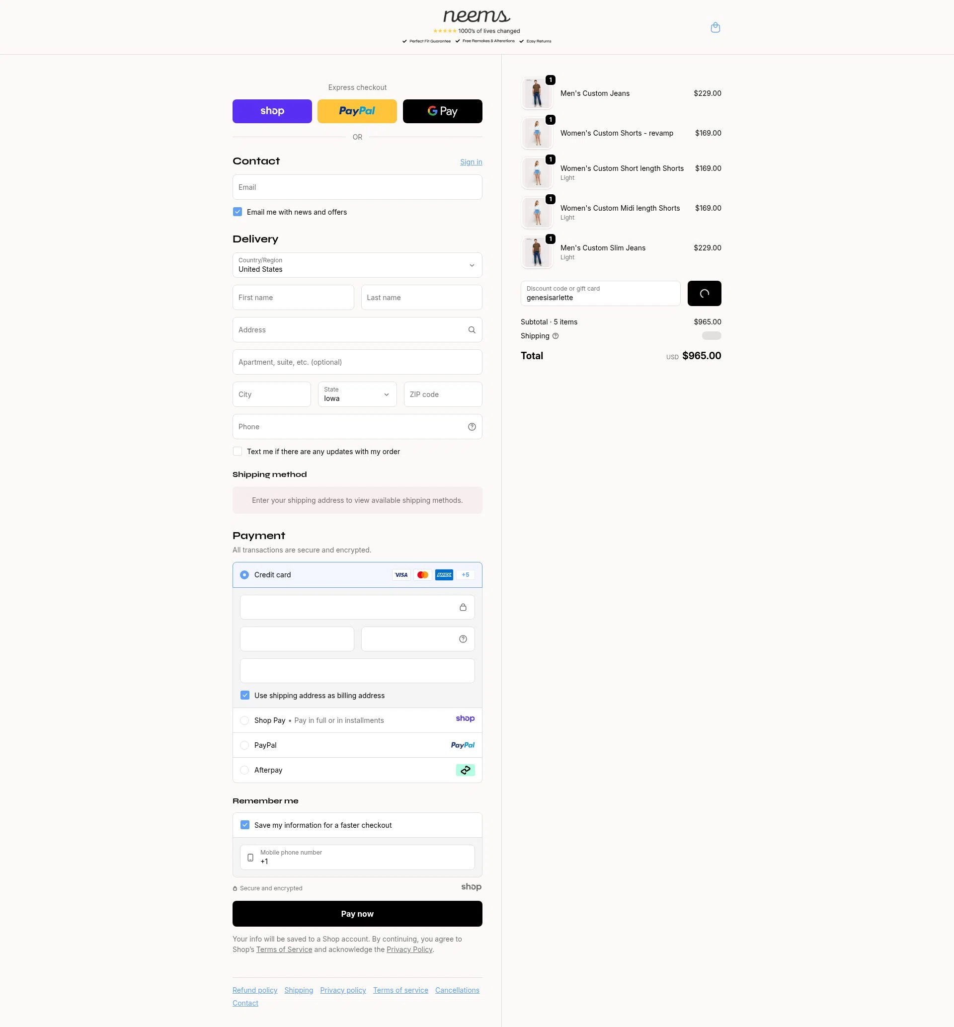 Neems checkout page showing Neems promo code box | Screenshot taken by SimplyCodes community member on Dec 28, 2025