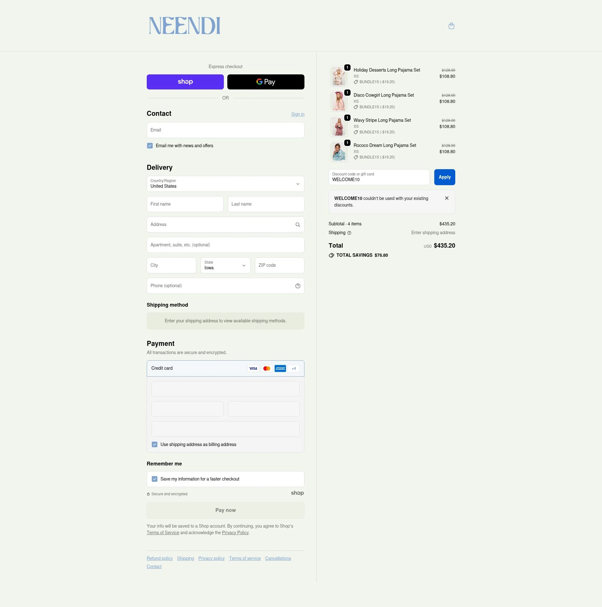 Neendi checkout page showing Neendi promo code box | Screenshot taken by SimplyCodes community member on Dec 14, 2025