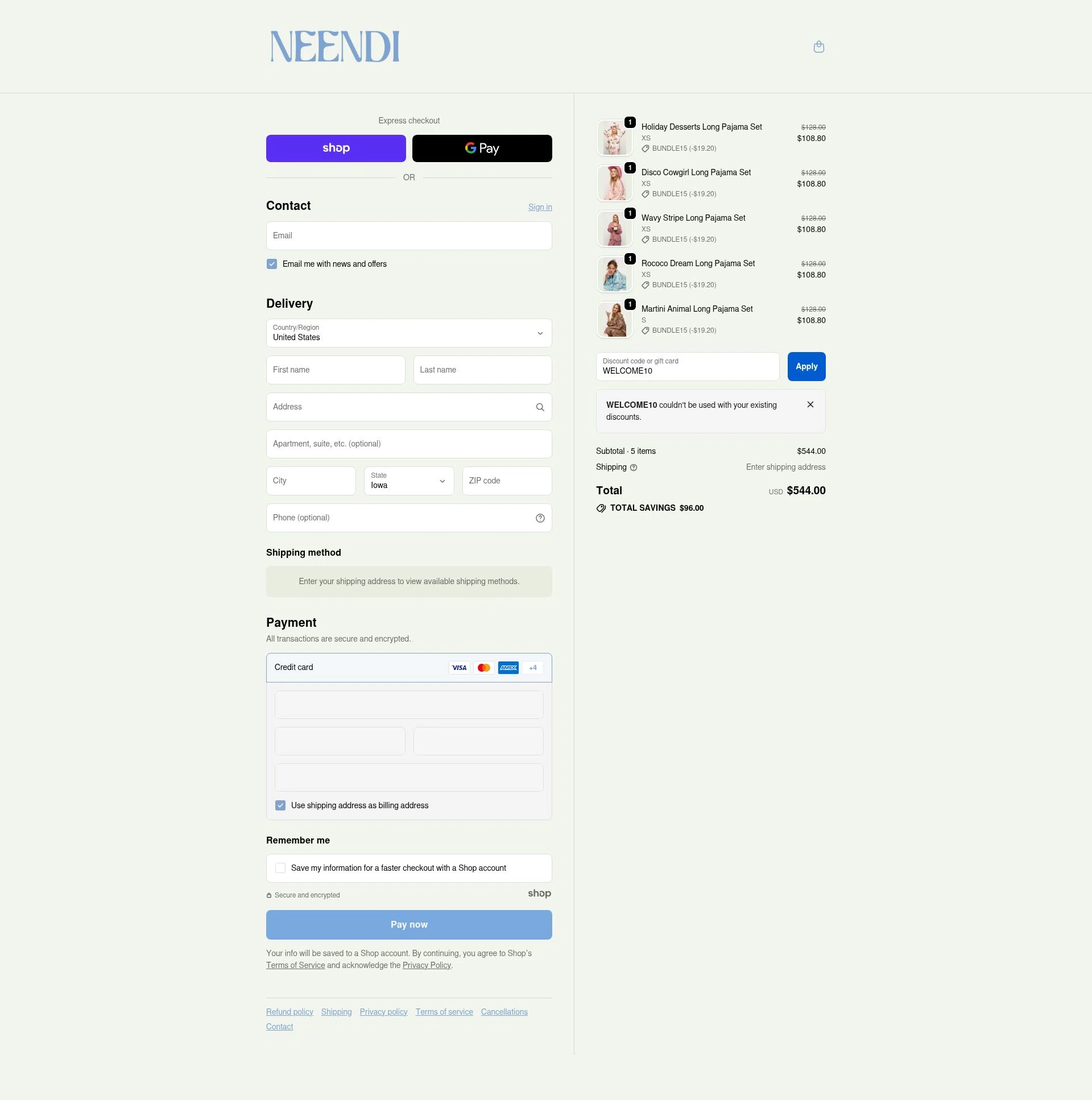 Neendi checkout page showing Neendi promo code box | Screenshot taken by SimplyCodes community member on Dec 8, 2025