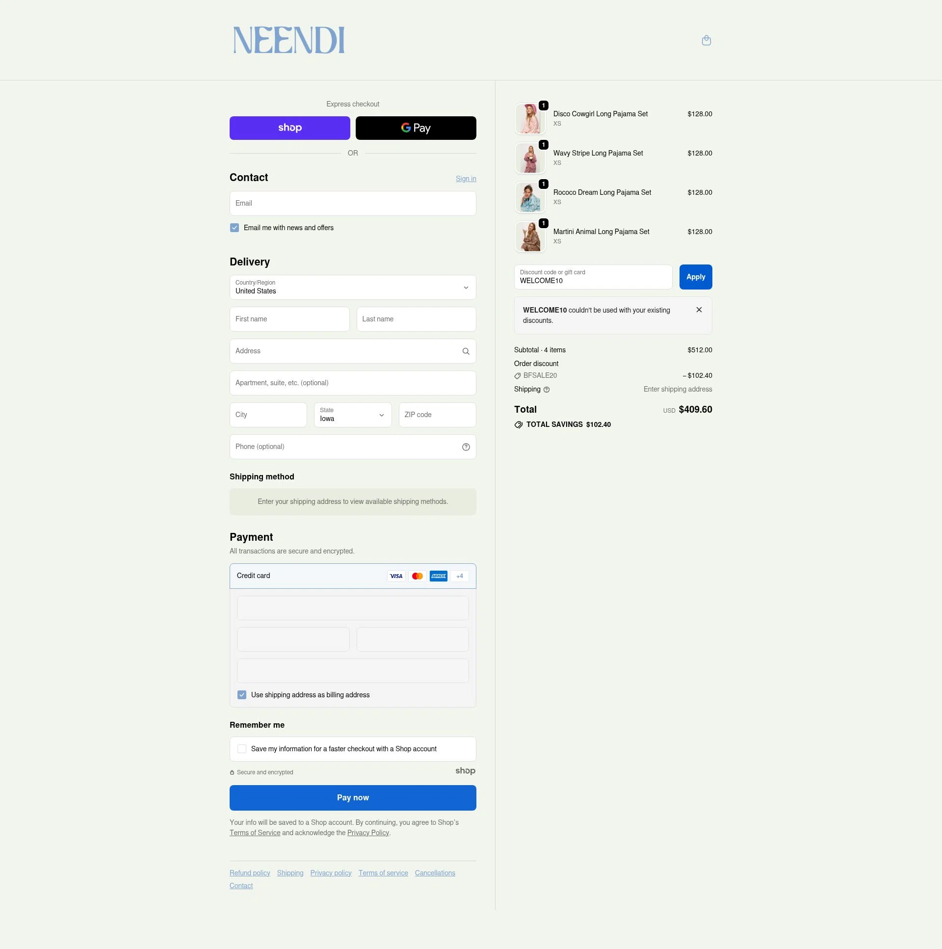 Neendi checkout page showing Neendi promo code box | Screenshot taken by SimplyCodes community member on Dec 3, 2025