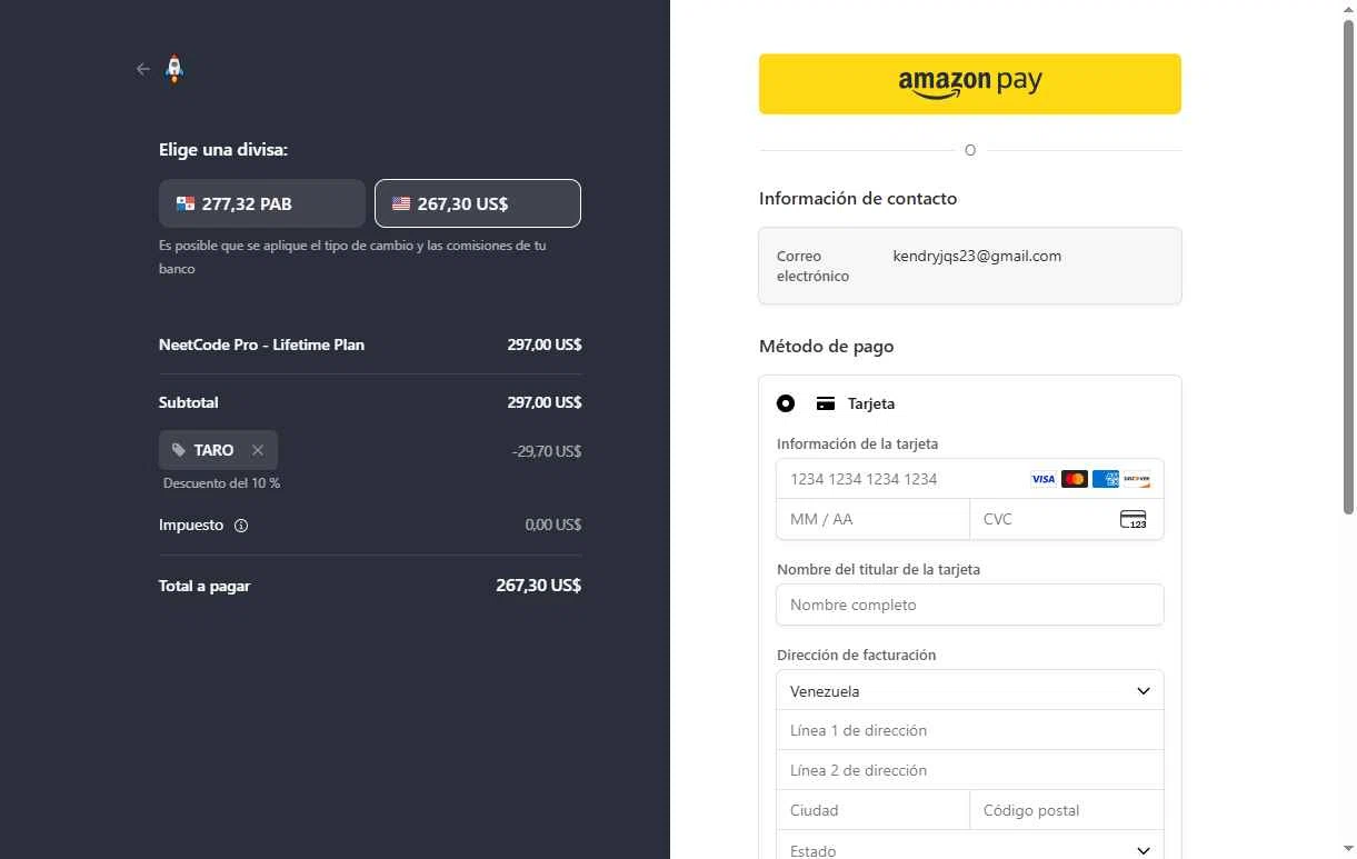 NeetCode checkout page showing NeetCode promo code box | Screenshot taken by SimplyCodes community member on Feb 15, 2026