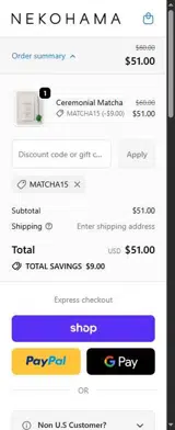 matcha15 coupon verification screenshot