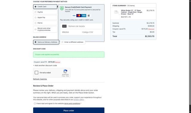 Nelson Cabinetry checkout page showing Nelson Cabinetry coupon code box | Screenshot taken by SimplyCodes community member on Jul 16, 2025