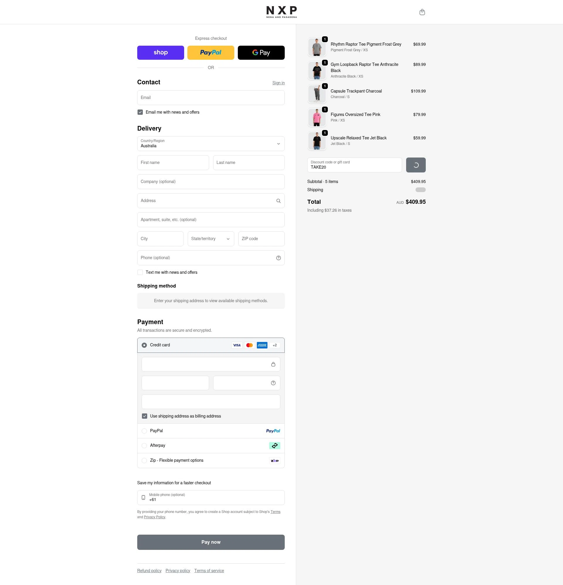 Nena & Pasadena checkout page showing Nena & Pasadena promo code box | Screenshot taken by SimplyCodes community member on Feb 12, 2026