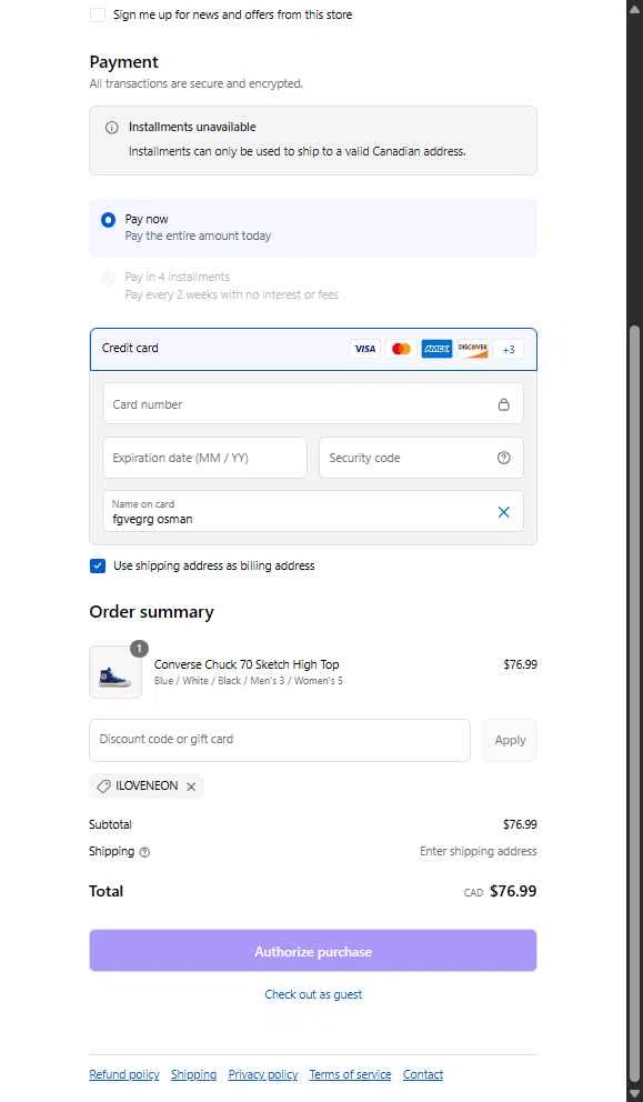 Neon Clothing checkout page showing Neon Clothing promo code box | Screenshot taken by SimplyCodes community member on Sep 1, 2025