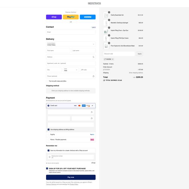 NeoStrata checkout page showing NeoStrata promo code box | Screenshot taken by SimplyCodes community member on Sep 8, 2025