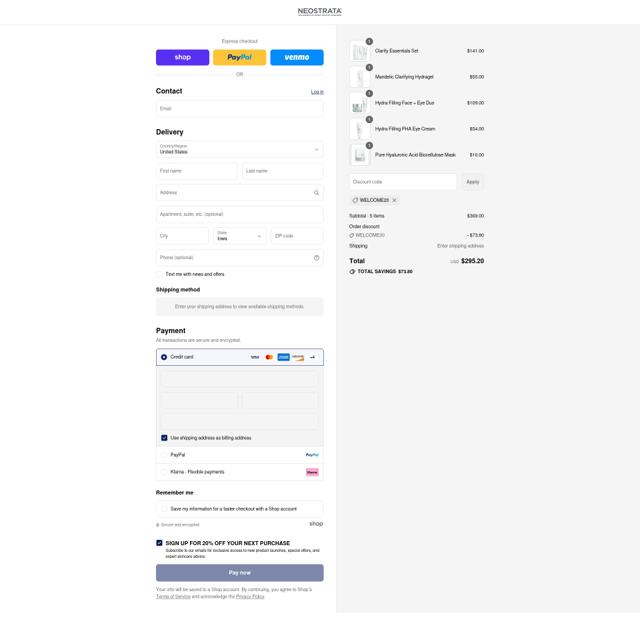 NeoStrata checkout page showing NeoStrata promo code box | Screenshot taken by SimplyCodes community member on Sep 8, 2025