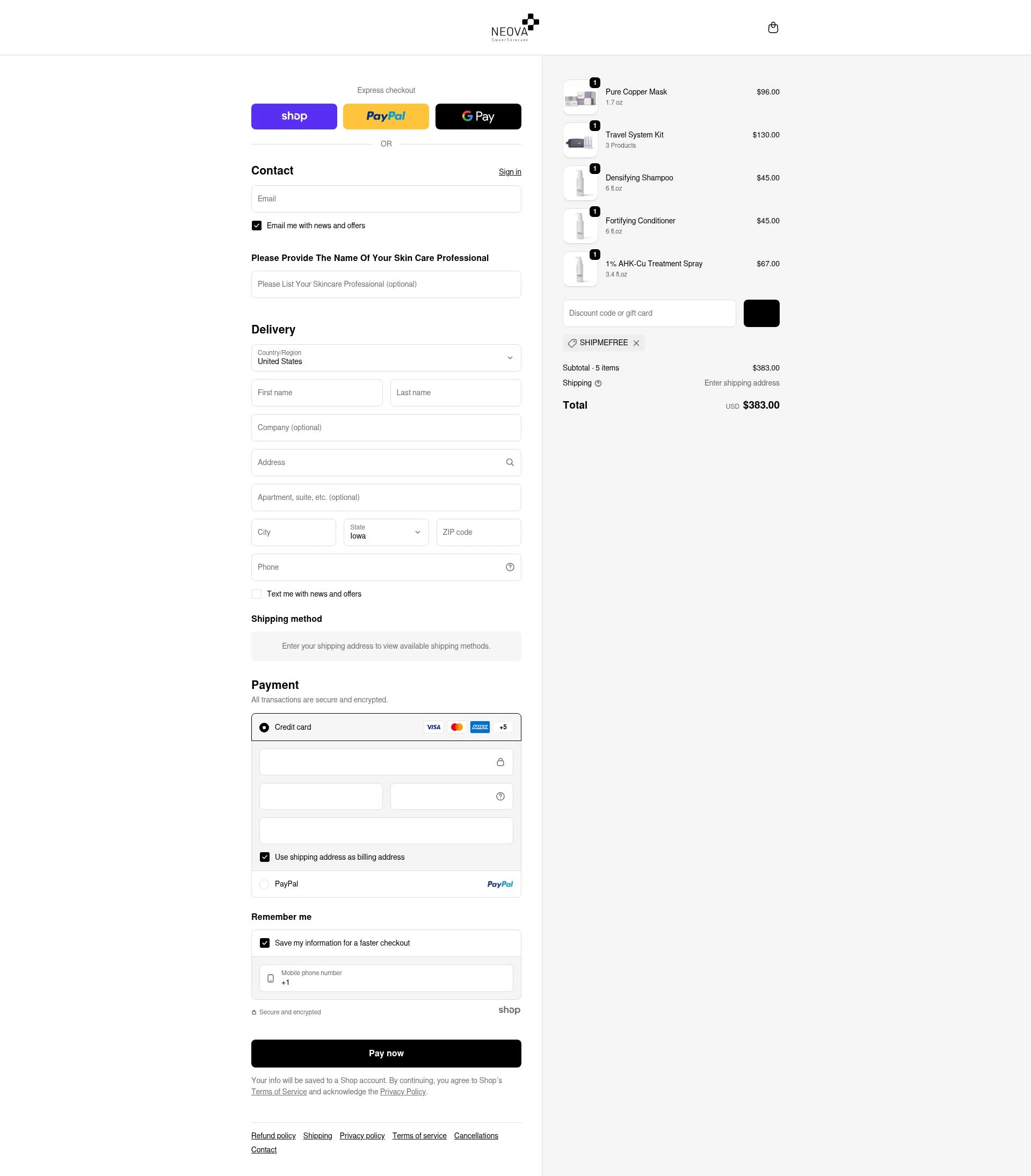 Neova checkout page showing Neova discount code box | Screenshot taken by SimplyCodes community member on Jan 27, 2026