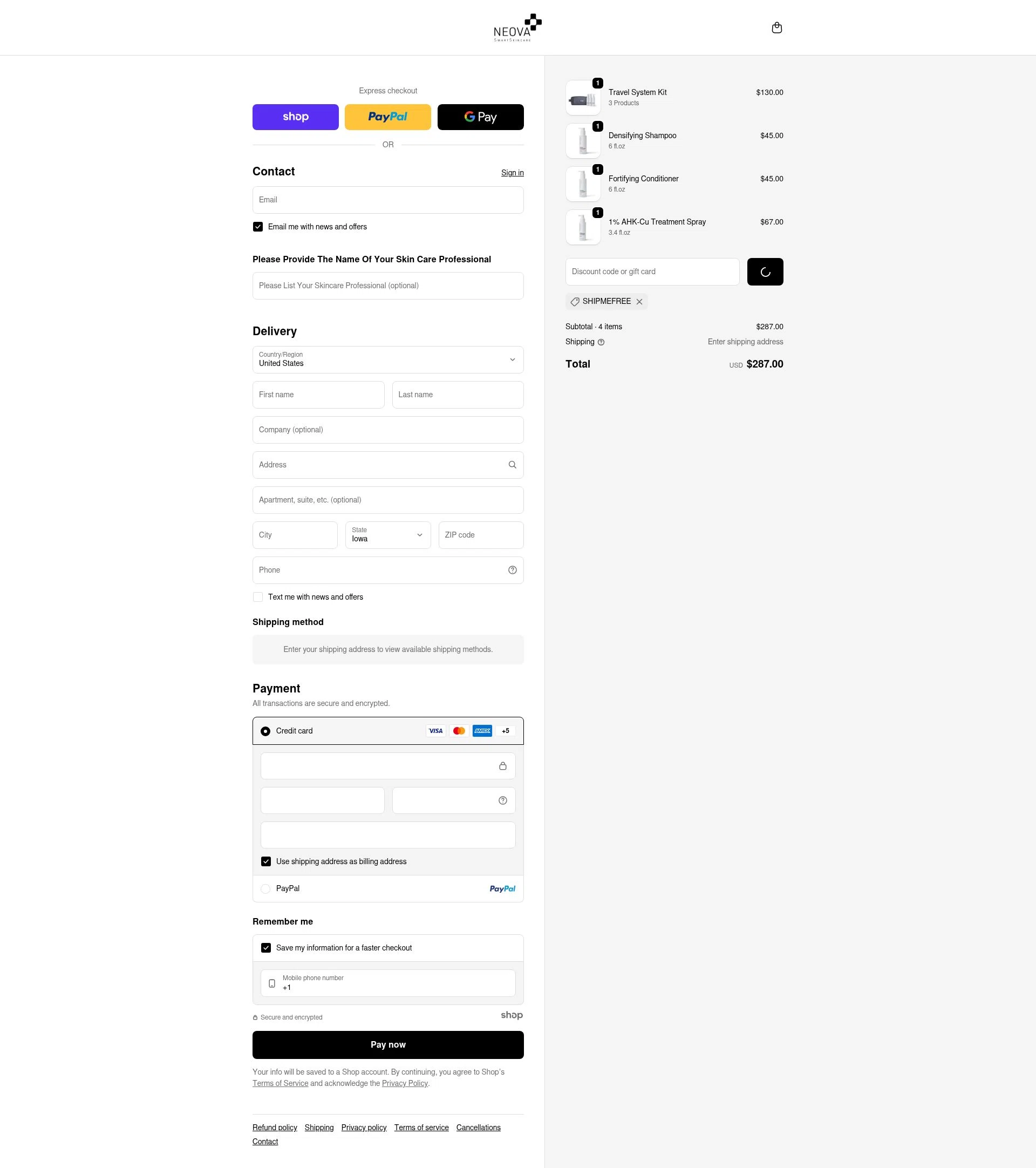 Neova checkout page showing Neova discount code box | Screenshot taken by SimplyCodes community member on Jan 12, 2026