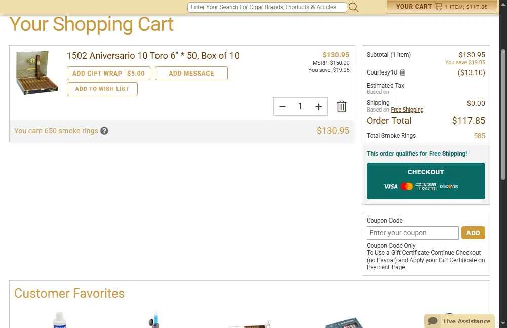 Neptune Cigars checkout page showing Neptune Cigars coupon code box | Screenshot taken by SimplyCodes community member on Jan 26, 2026