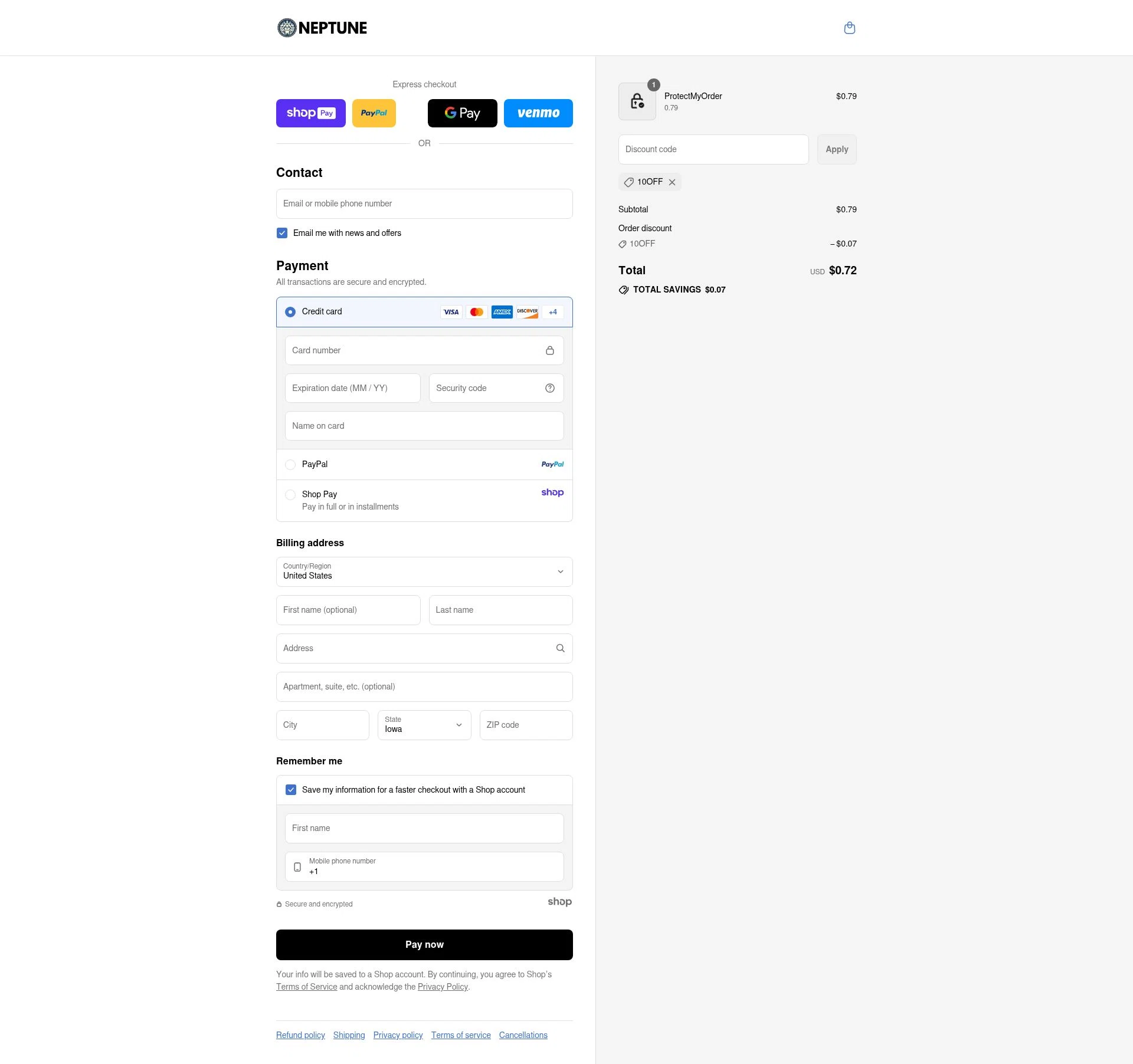 Neptune Gum checkout page showing Neptune Gum discount code box | Screenshot taken by SimplyCodes community member on Aug 17, 2025