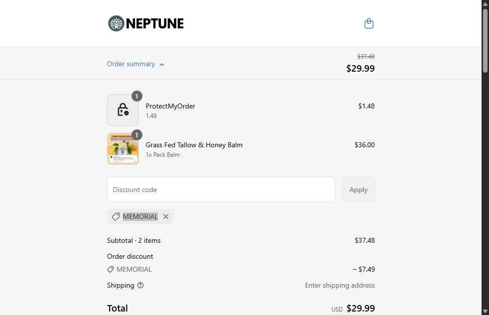 Neptune Gum checkout page showing Neptune Gum discount code box | Screenshot taken by SimplyCodes community member on Sep 15, 2025