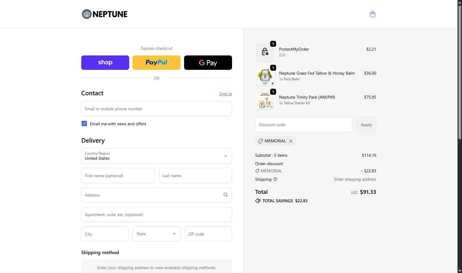 Neptune Gum checkout page showing Neptune Gum discount code box | Screenshot taken by SimplyCodes community member on Jan 9, 2026