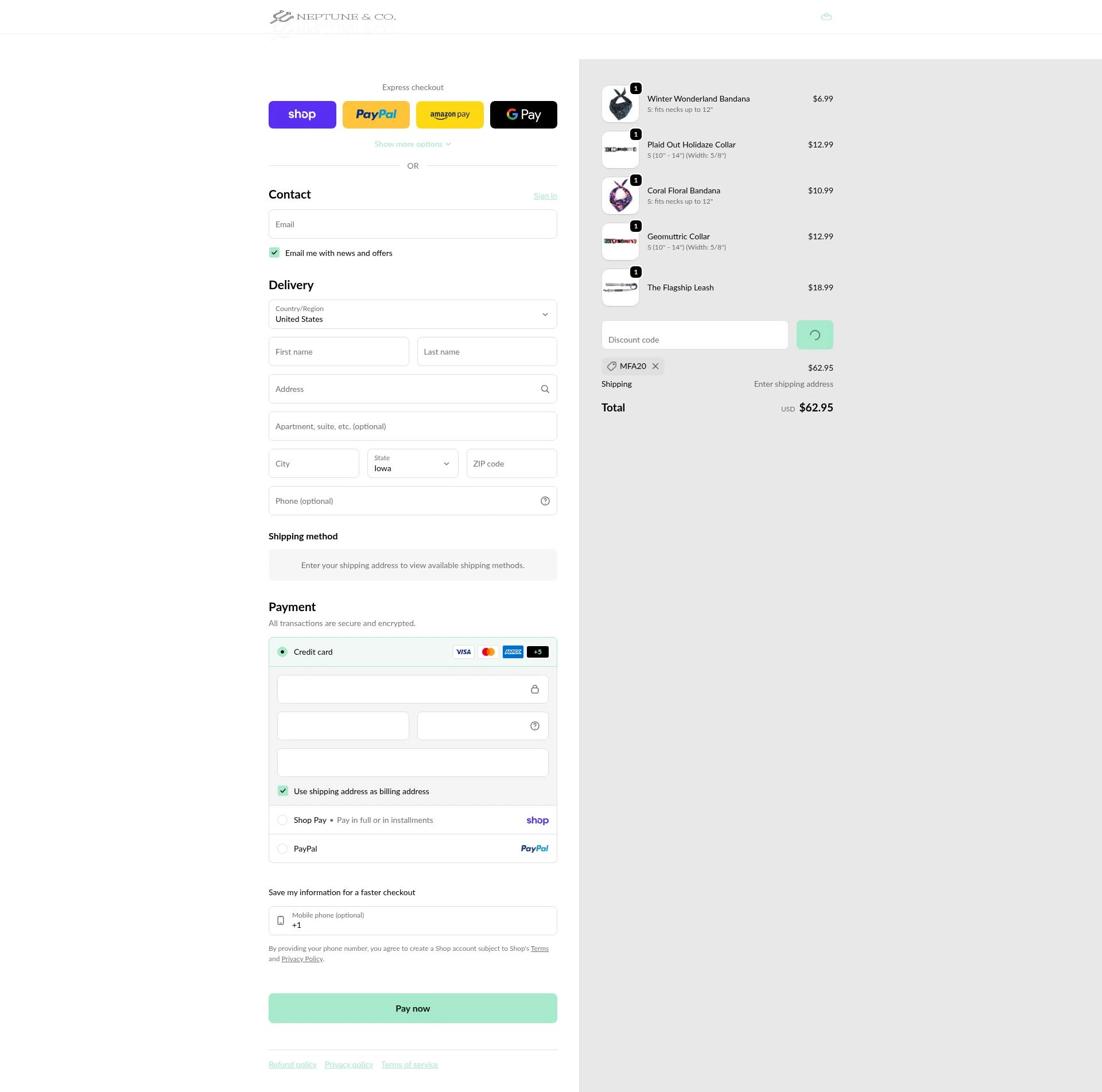 Neptune & Co checkout page showing Neptune & Co promo code box | Screenshot taken by SimplyCodes community member on Feb 3, 2026