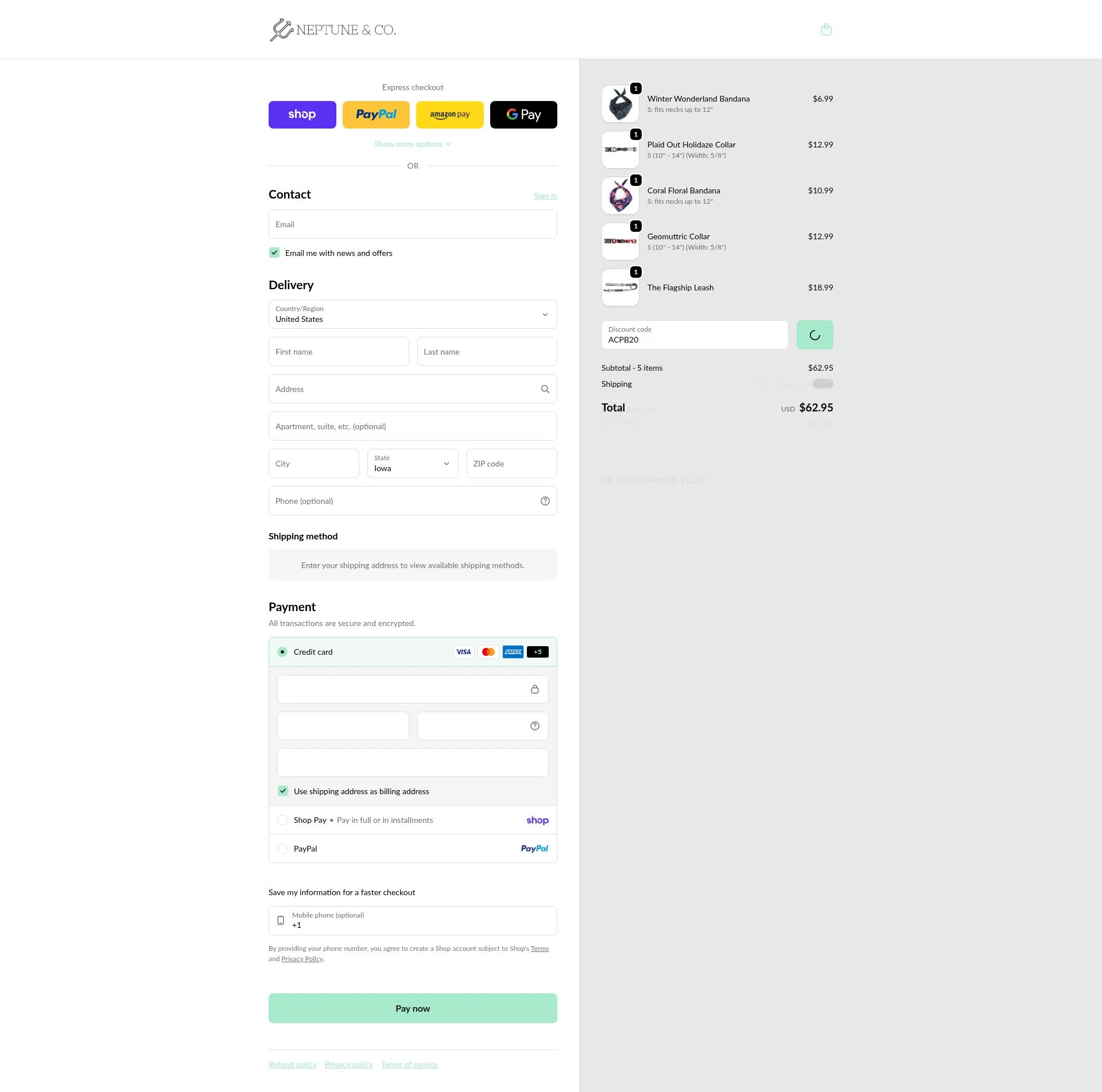 Neptune & Co checkout page showing Neptune & Co promo code box | Screenshot taken by SimplyCodes community member on Feb 3, 2026