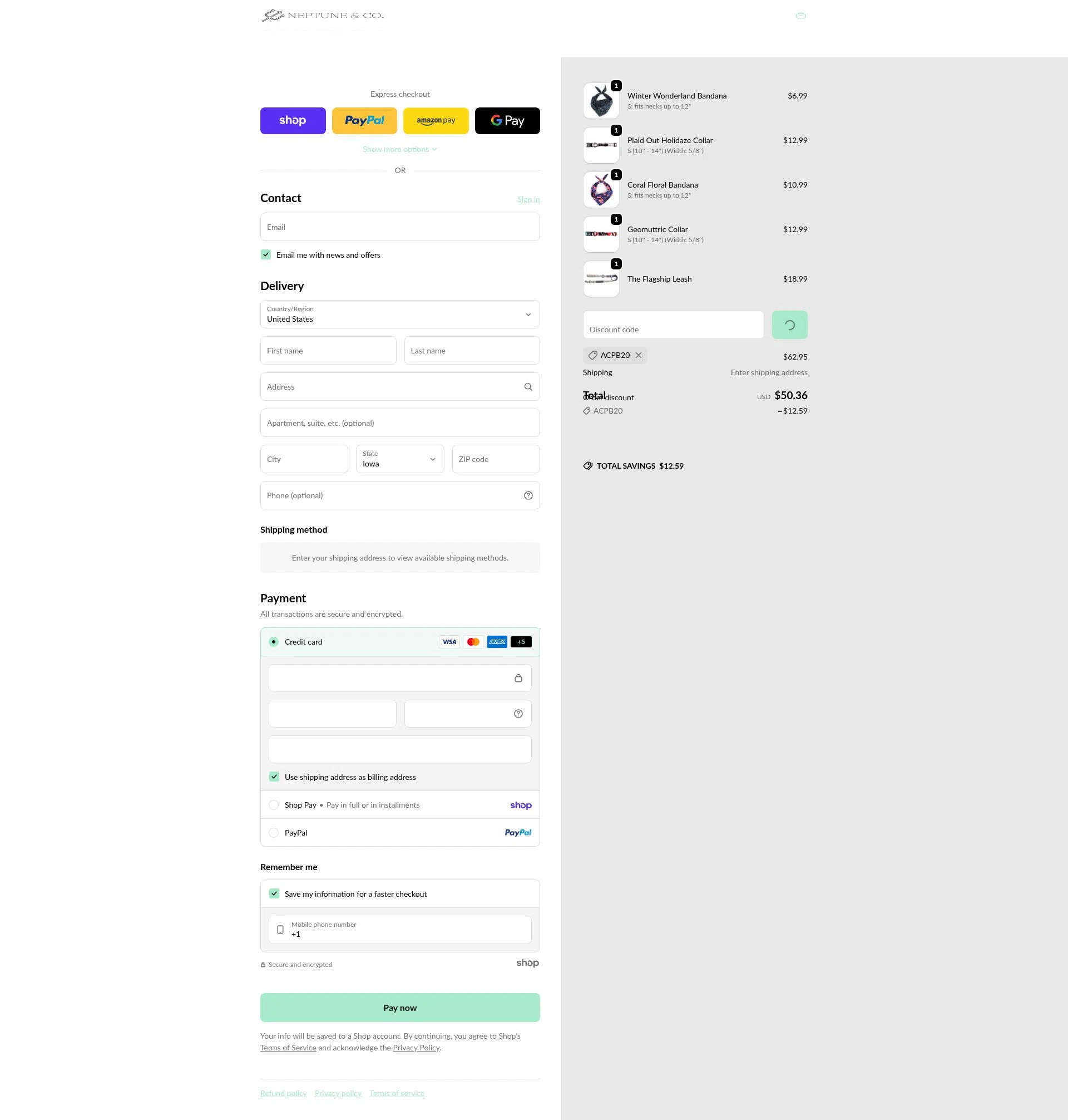 Neptune & Co checkout page showing Neptune & Co promo code box | Screenshot taken by SimplyCodes community member on Jan 29, 2026