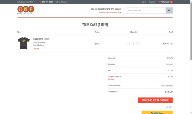 Nerd Kung Fu checkout page showing Nerd Kung Fu promo code box | Screenshot taken by SimplyCodes community member on Aug 28, 2025