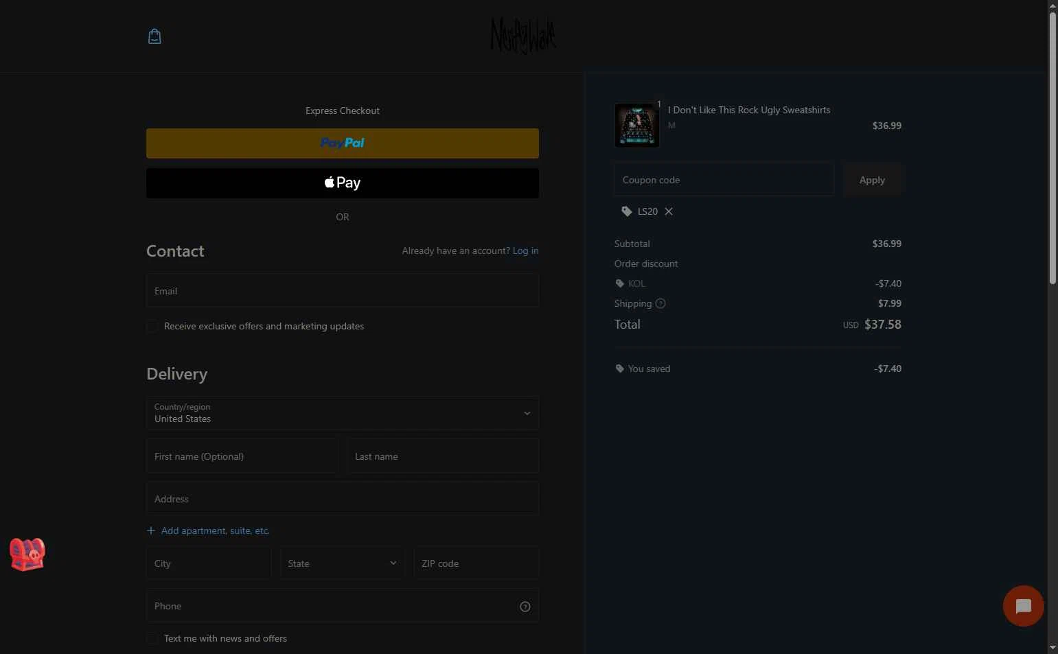 Nerdywave checkout page showing Nerdywave coupon code box | Screenshot taken by SimplyCodes community member on Dec 11, 2025