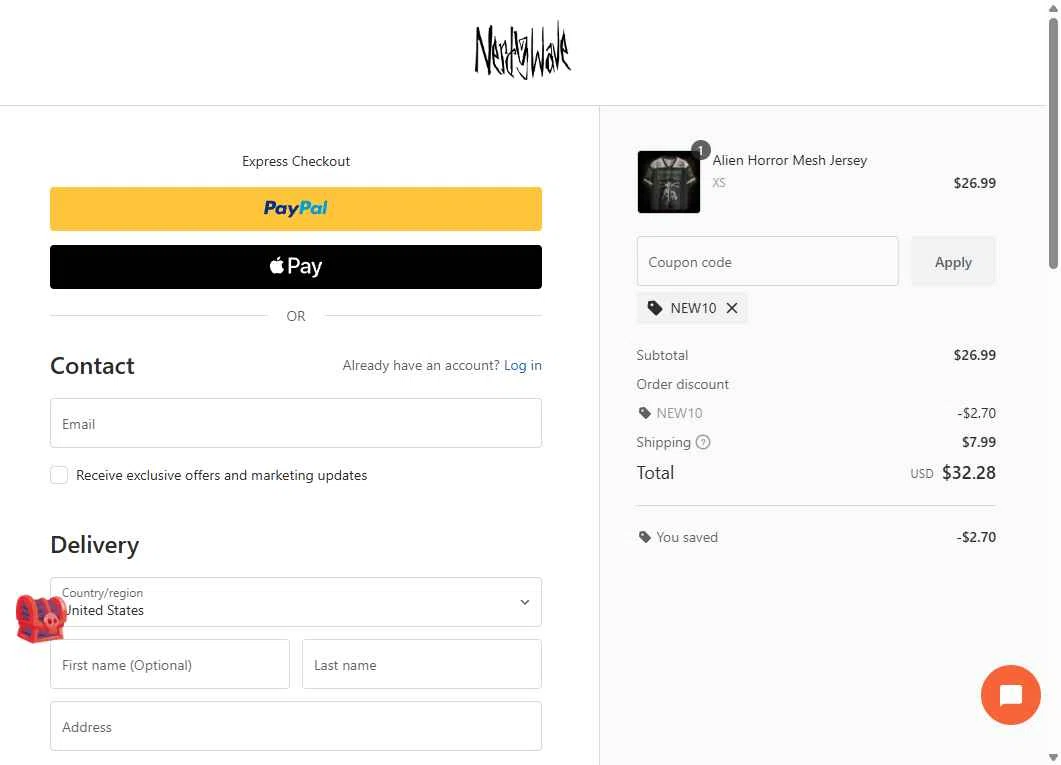 Nerdywave checkout page showing Nerdywave coupon code box | Screenshot taken by SimplyCodes community member on Dec 24, 2025