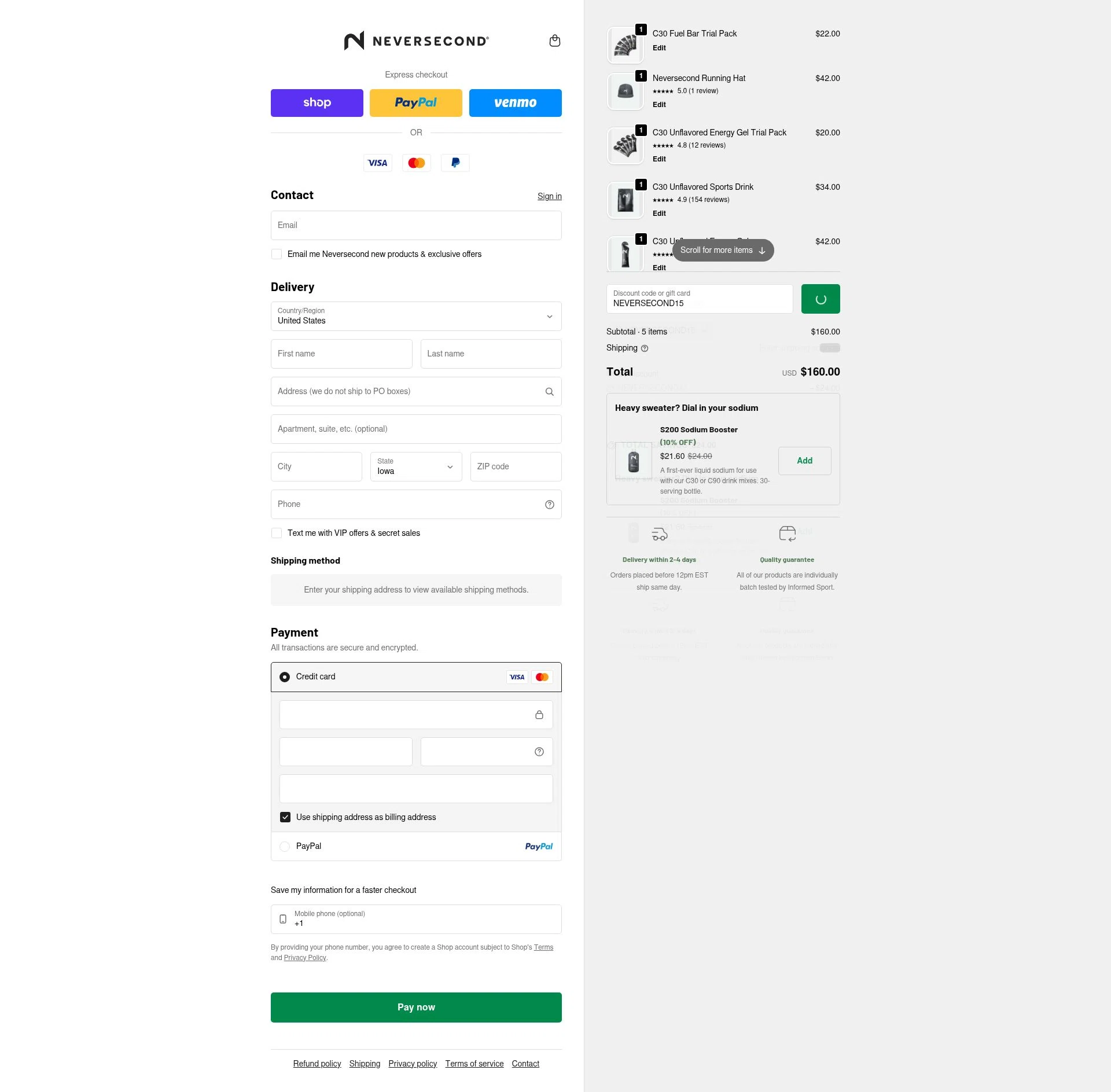 NEVERSECOND checkout page showing NEVERSECOND discount code box | Screenshot taken by SimplyCodes community member on Feb 5, 2026