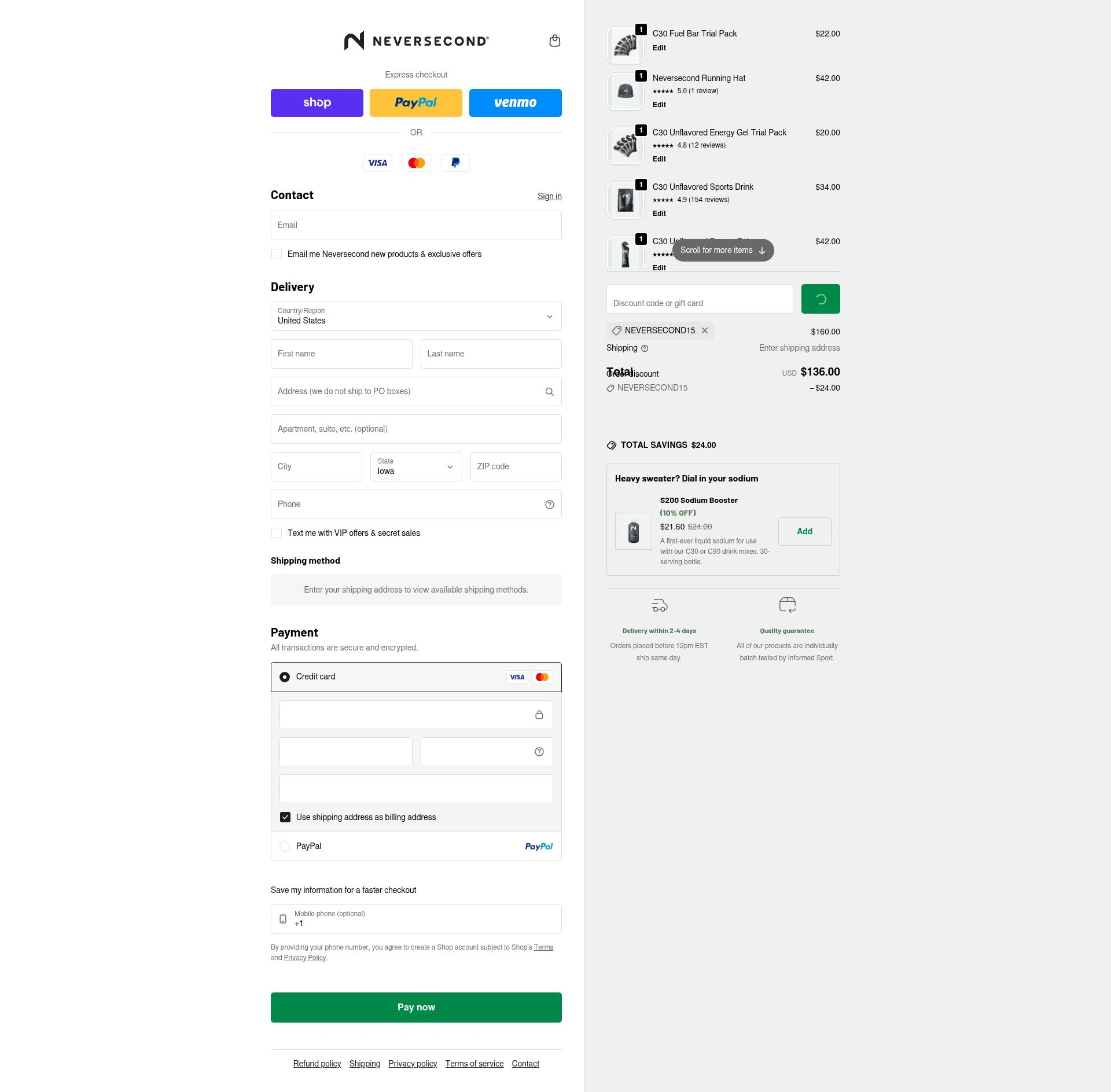 NEVERSECOND checkout page showing NEVERSECOND discount code box | Screenshot taken by SimplyCodes community member on Feb 10, 2026
