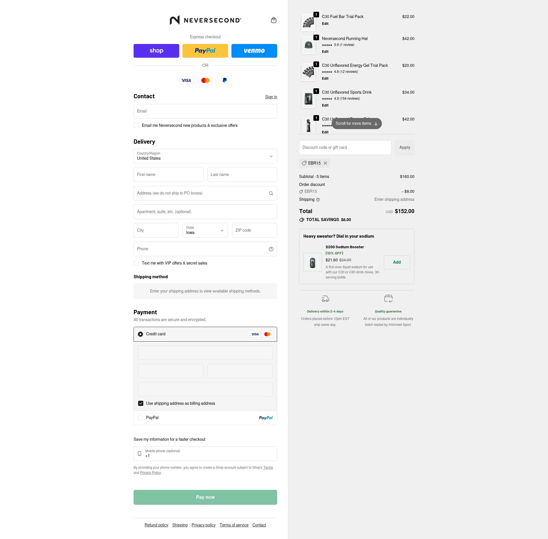 NEVERSECOND checkout page showing NEVERSECOND discount code box | Screenshot taken by SimplyCodes community member on Feb 10, 2026